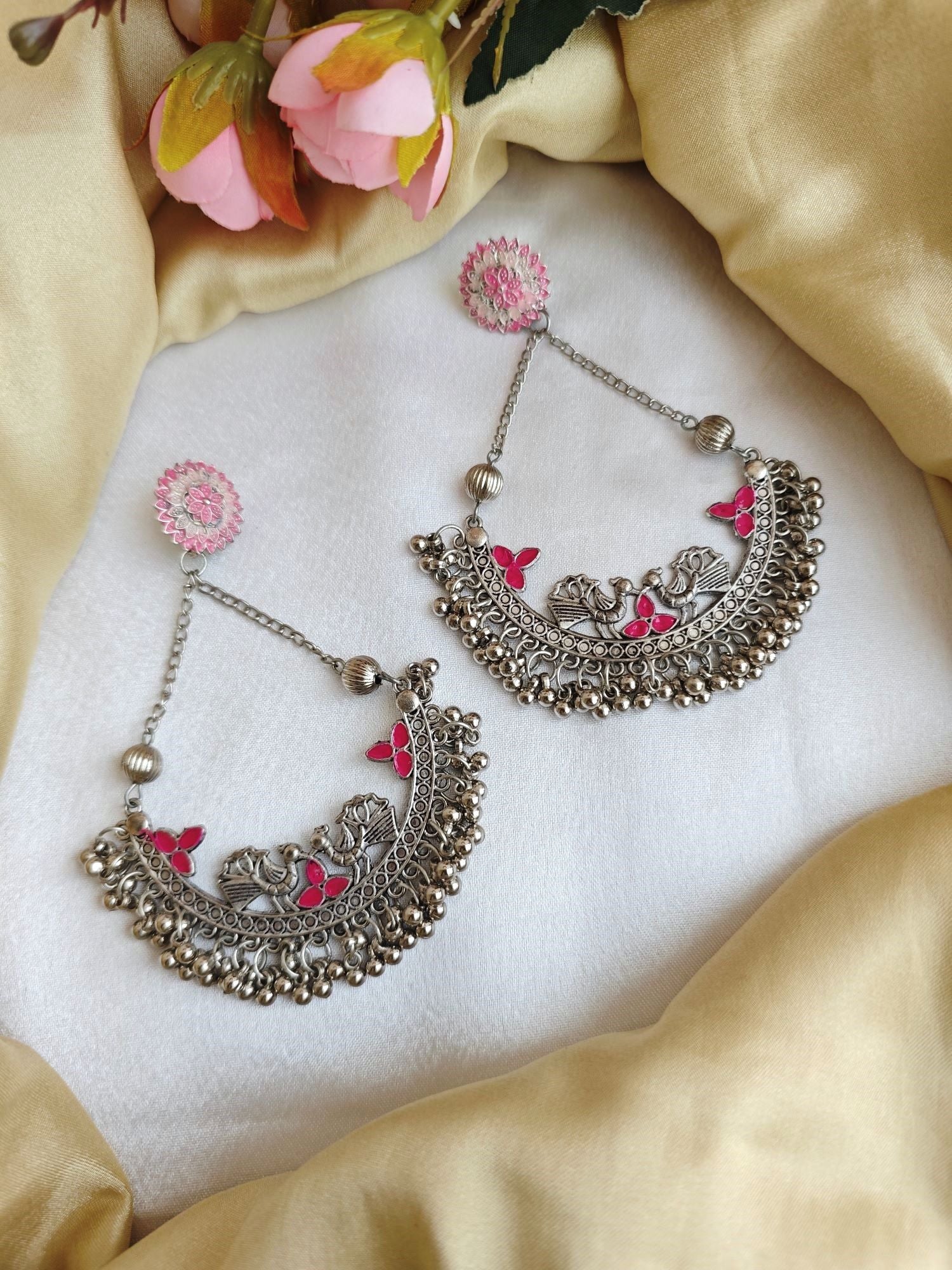 Multicolor silver plated round alloy jhumka earrings from the Party Collection, ideal for festivals and weddings