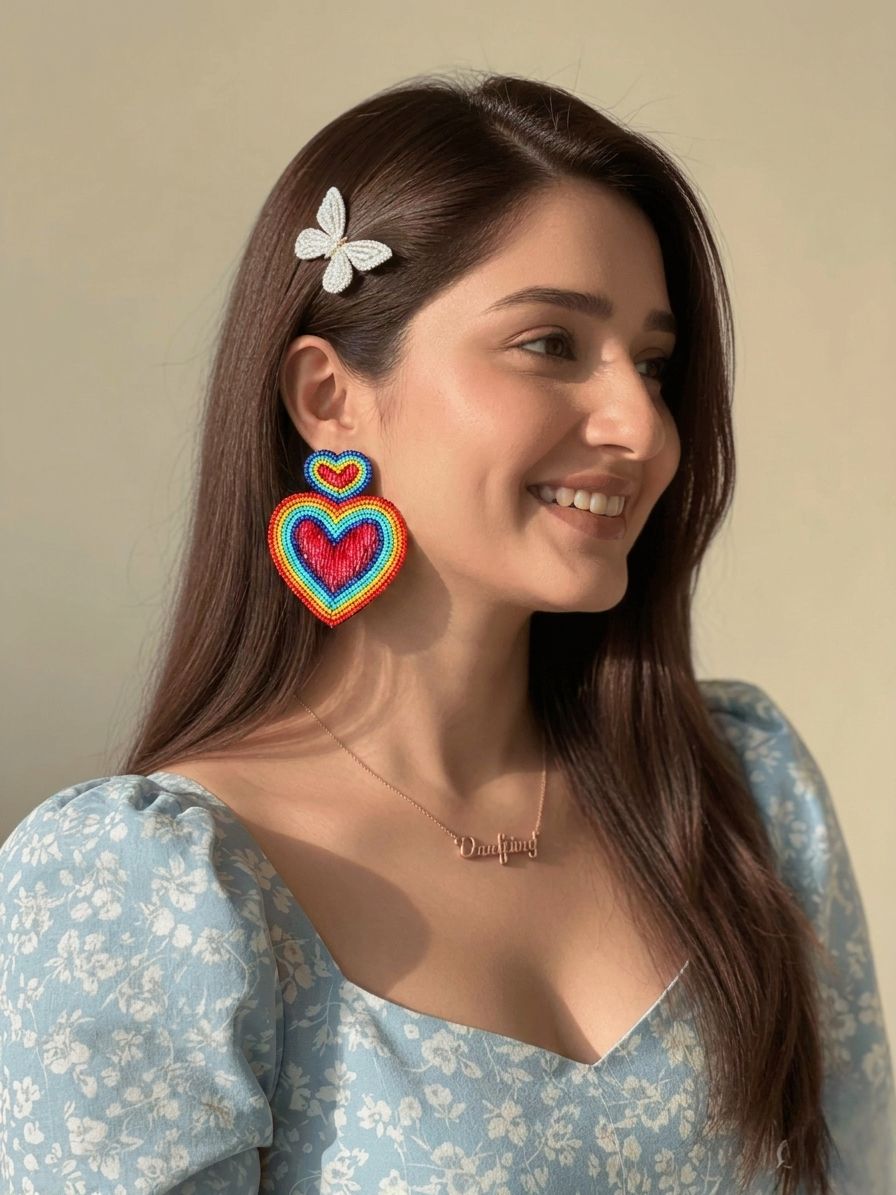 Heart's Echo: Handcrafted Multicolor Beaded Love Drops