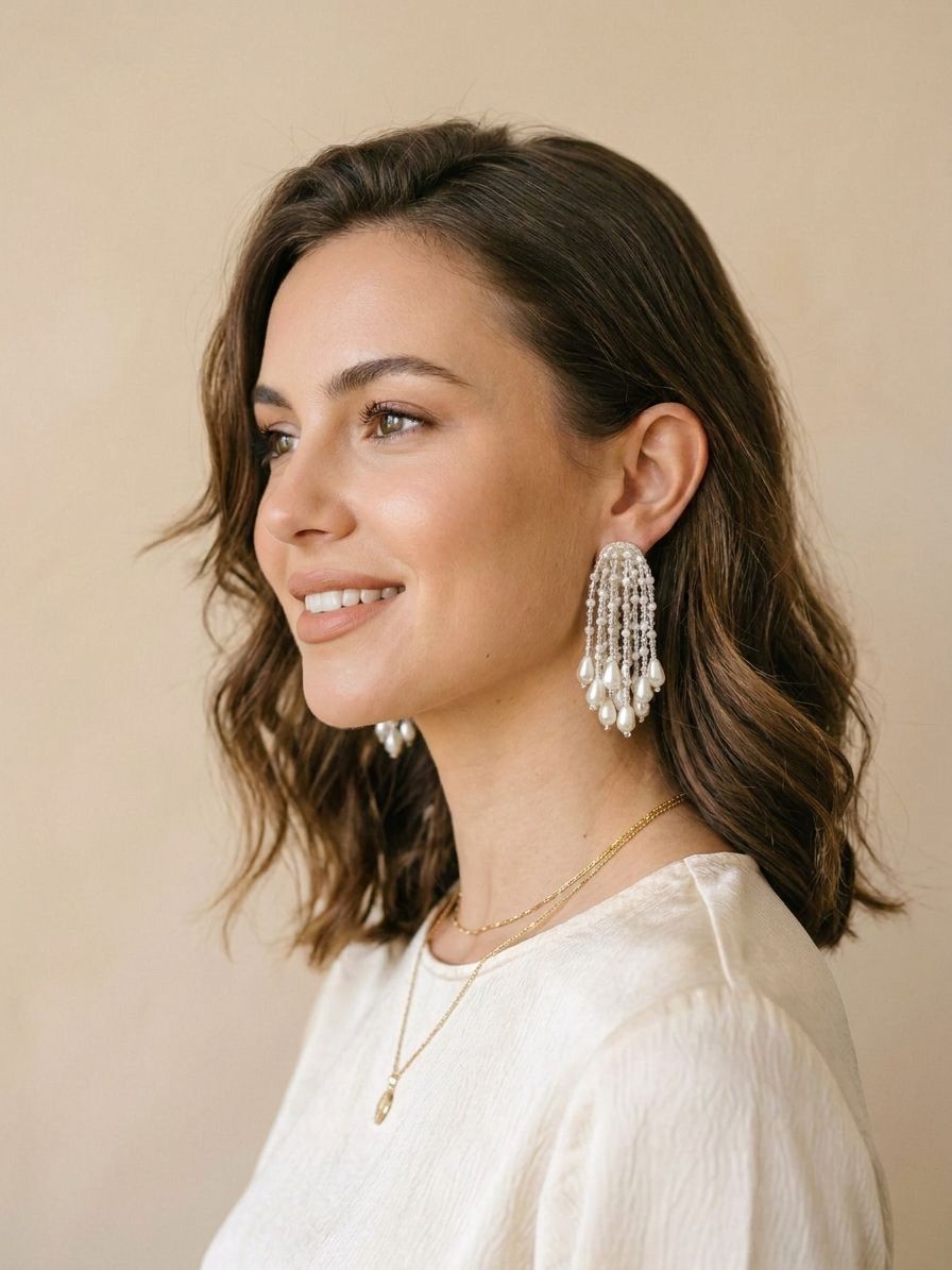 Elegant Pearl Drops Handmade Crystal Beaded Tassel Earrings