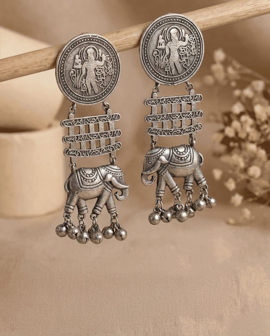 Elegant Oxidised Silver Elephant Drop Earrings For Stunning Women