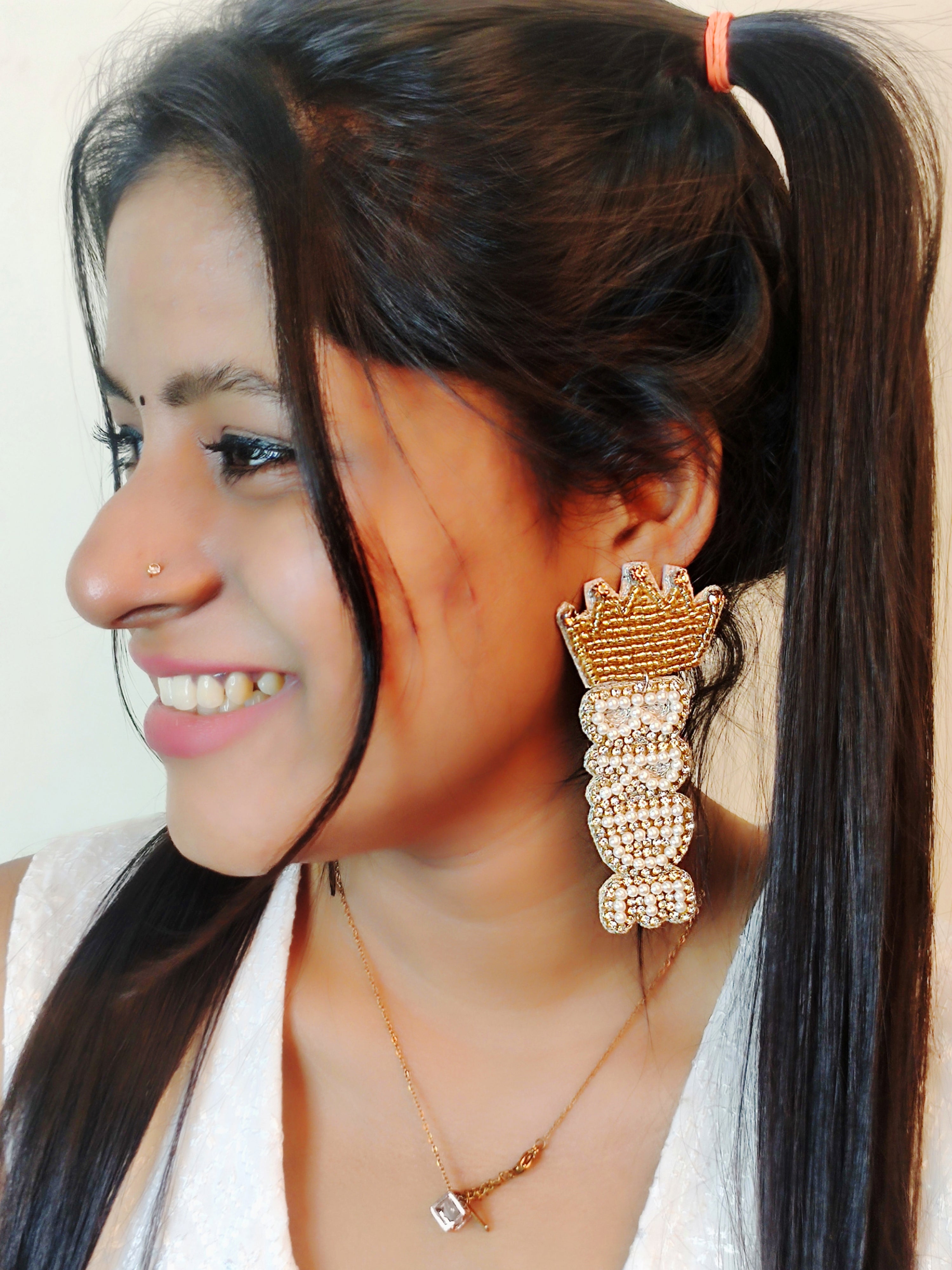 Bride Earrings- Golden Beaded Handmade Earrings for Women