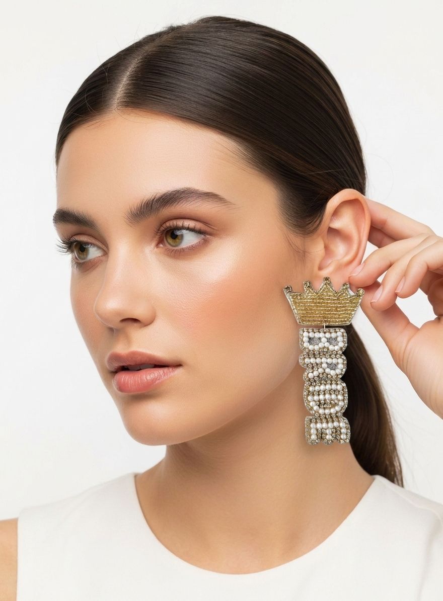 Bride Earrings- Golden Beaded Handmade Earrings for Women