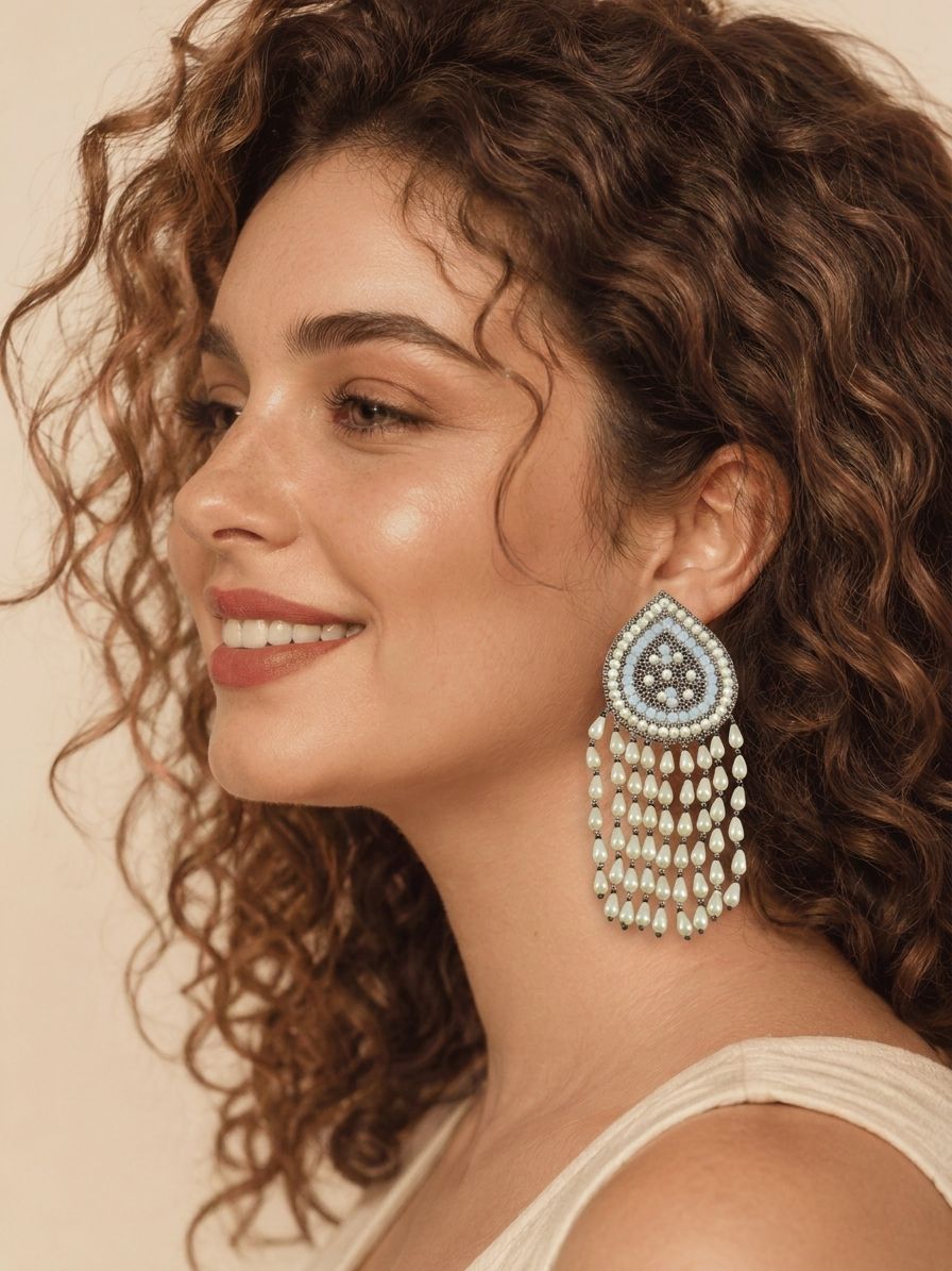 Nargis Pearl Tassel Earrings - Handmade Chic for Women and Girls