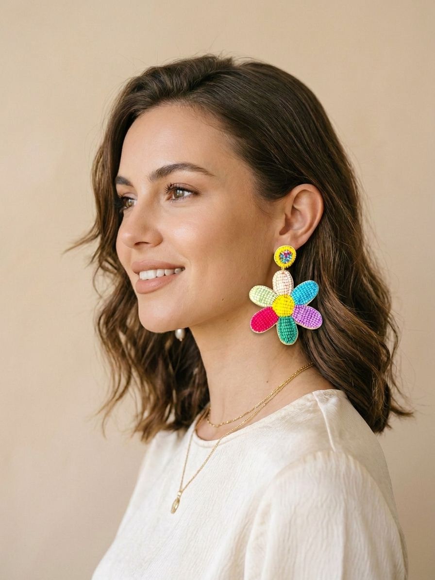 Vibrant Rainbow Petals: Multicolored Handcrafted Beaded Florals