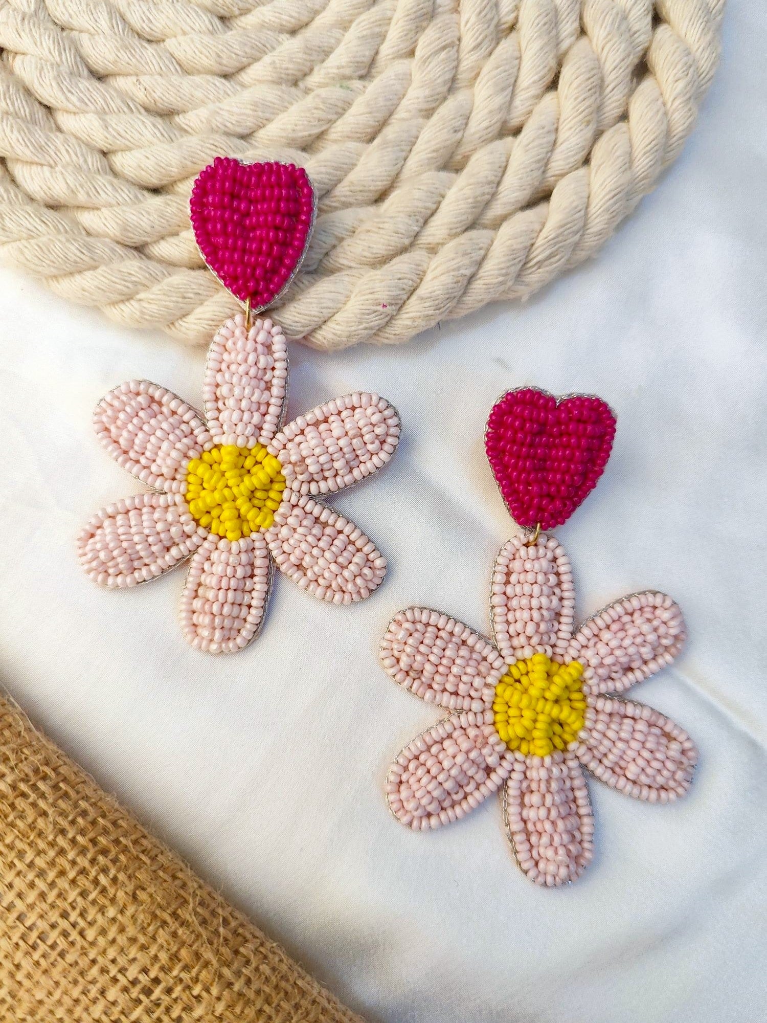 Blossoming Beaded Delight: Handcrafted Pink Floral Earrings