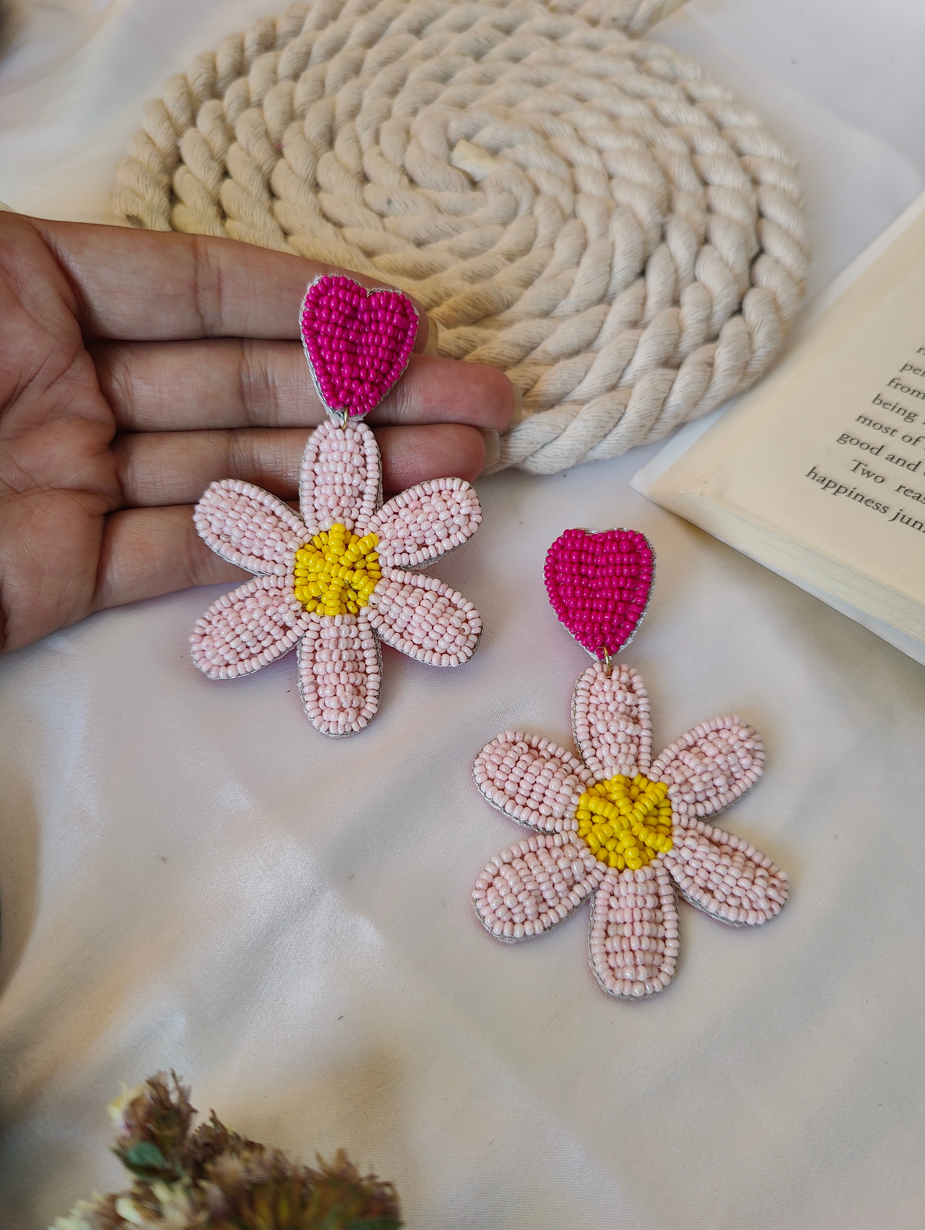 Blossoming Beaded Delight: Handcrafted Pink Floral Earrings