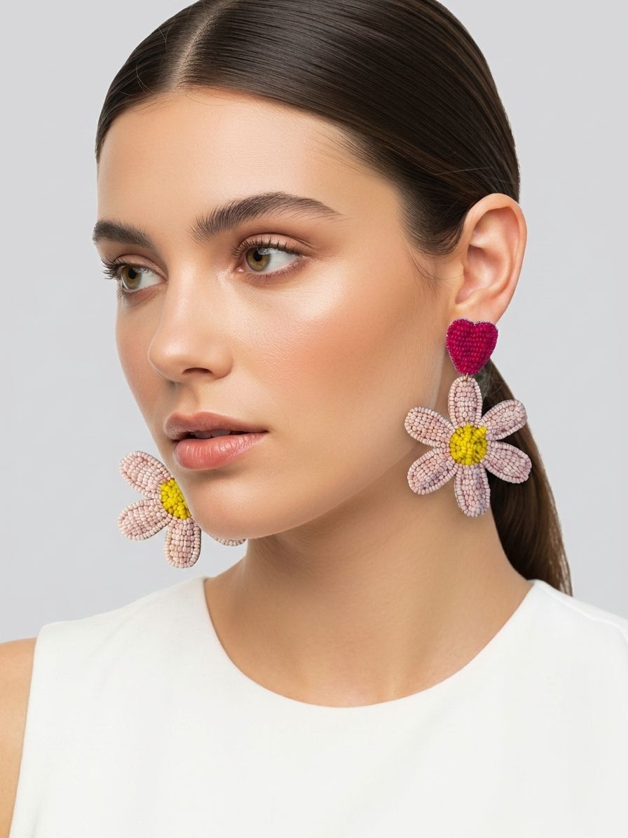Blossoming Beaded Delight: Handcrafted Pink Floral Earrings