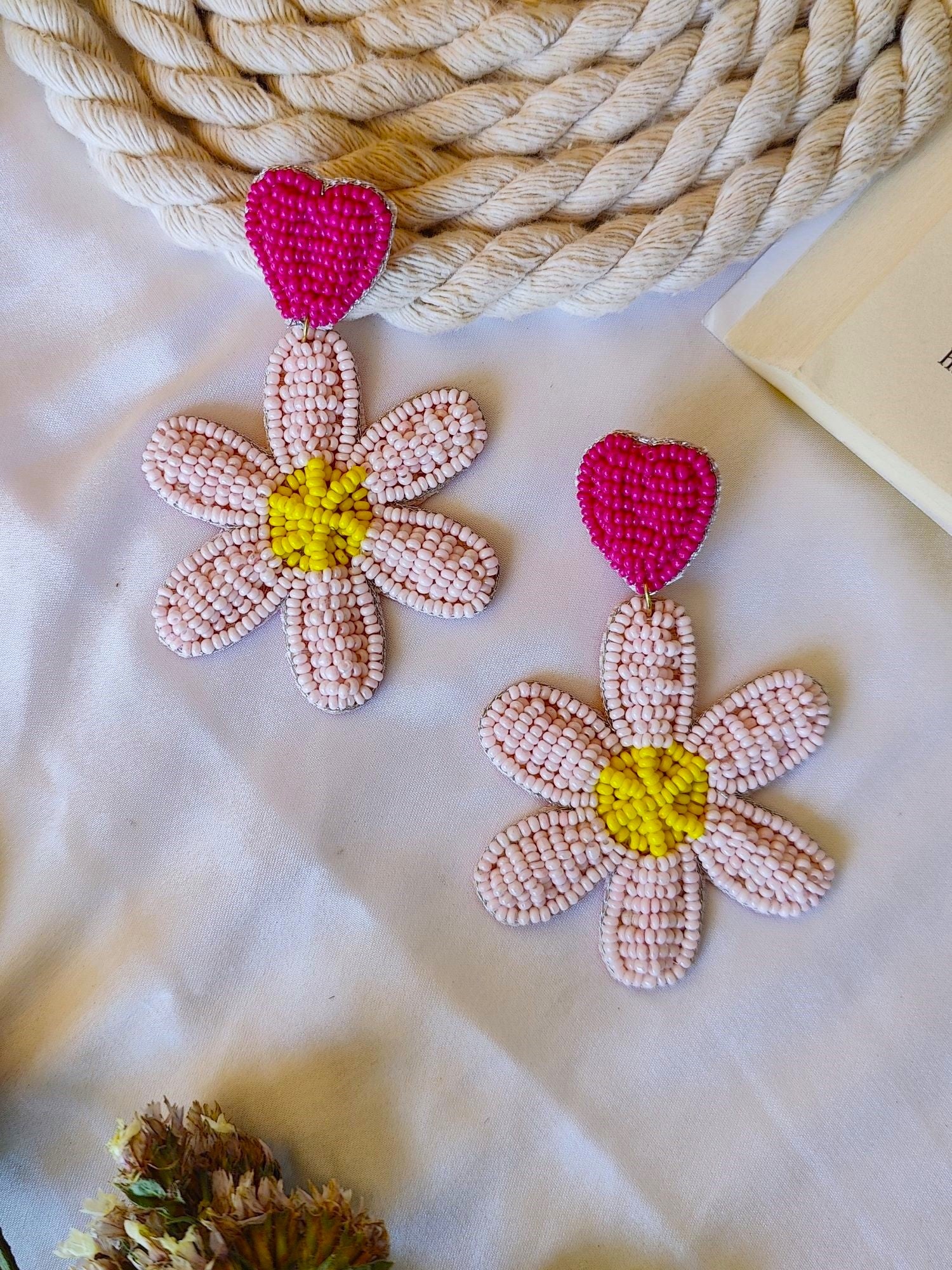 Blossoming Beaded Delight: Handcrafted Pink Floral Earrings