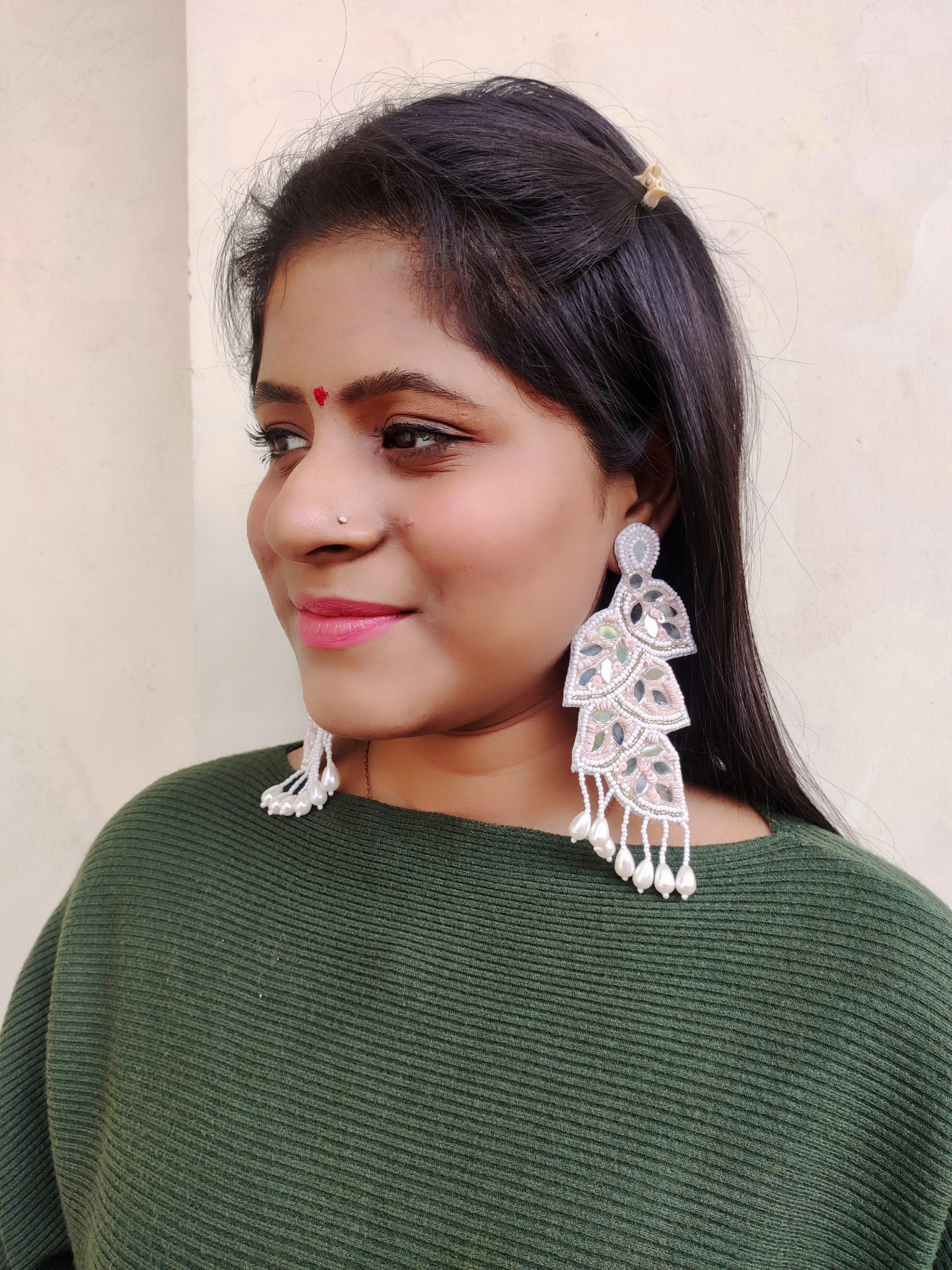 Pink Handmade Floral Leaf Earrings for Women