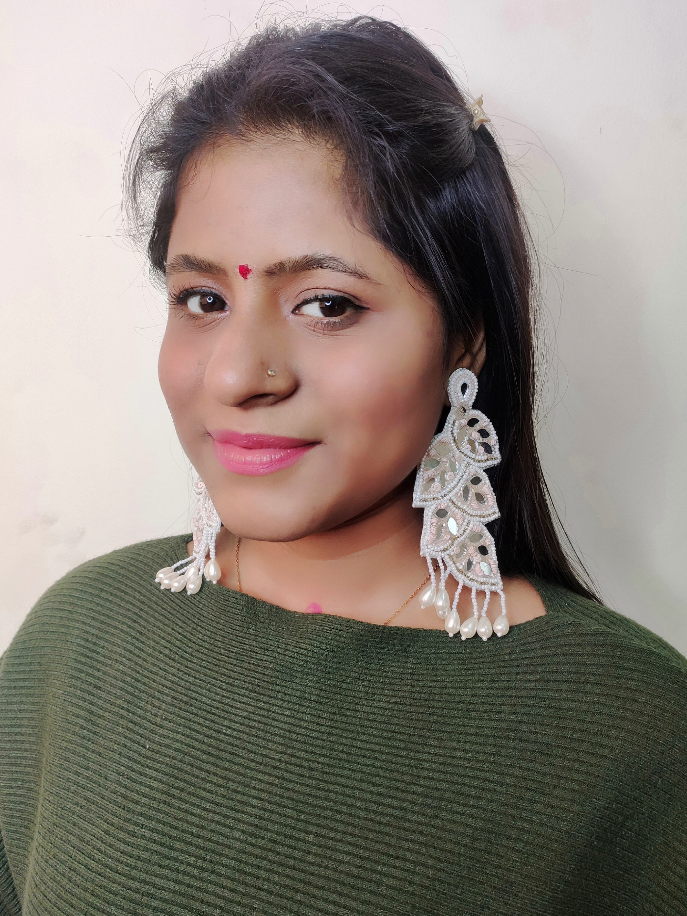 Pink Handmade Floral Leaf Earrings for Women