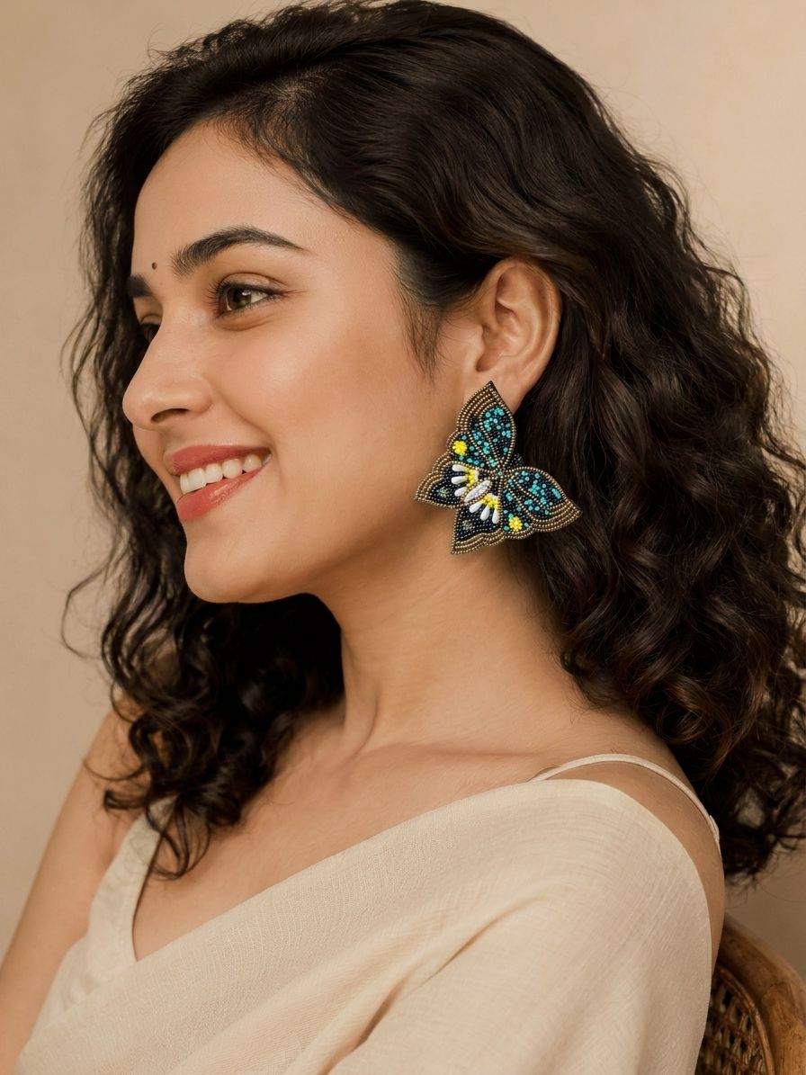 Handcrafted Black-Gold Butterfly Danglers - A Quirky Summer Statement