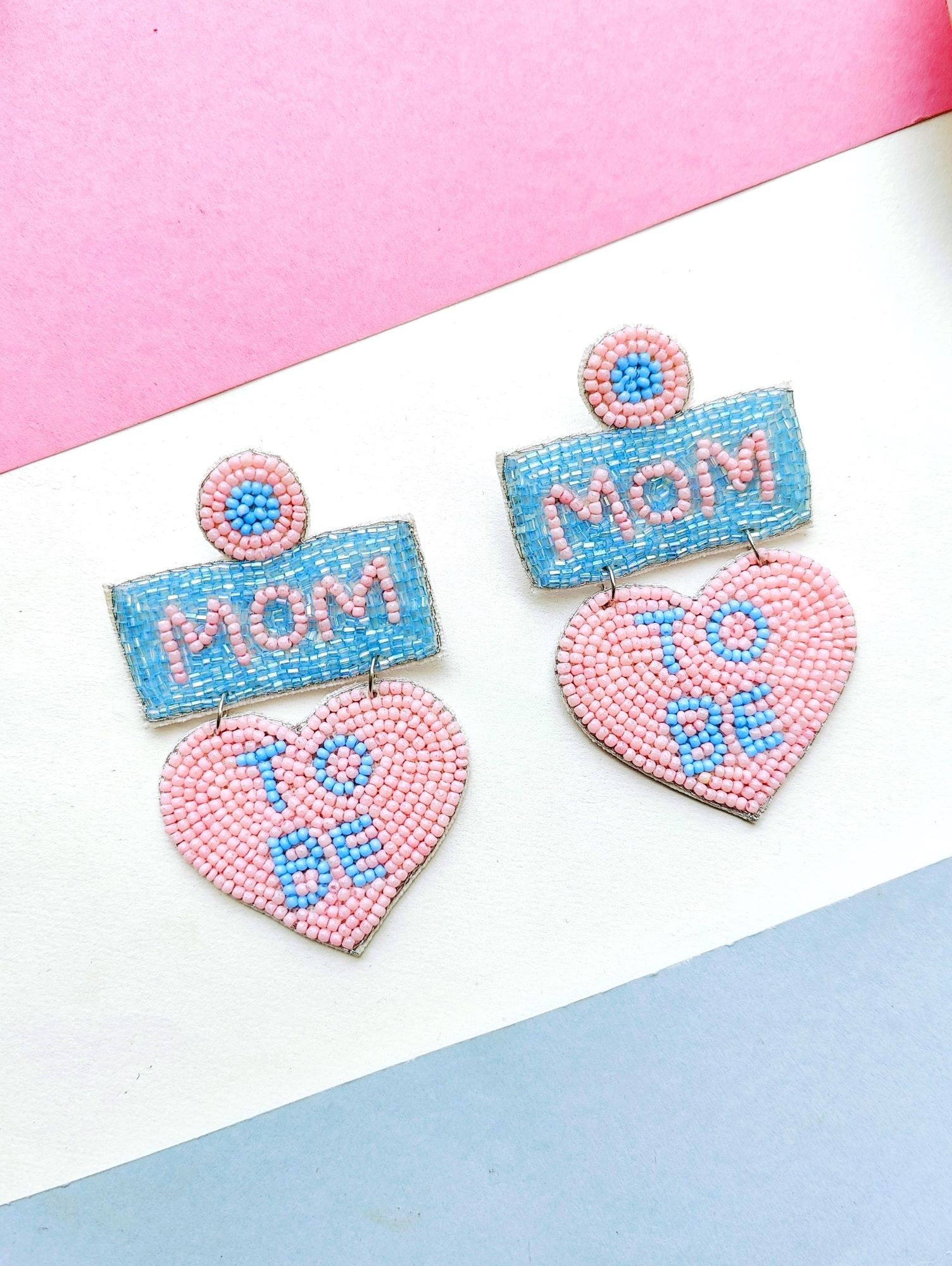 Exquisite Handcrafted Red Beaded 'Mom-to-Be' Festive Earrings