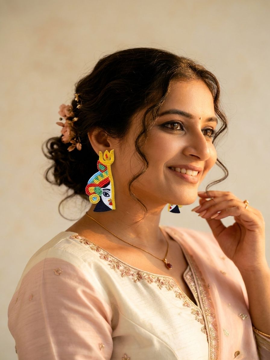 Handcrafted Maa Shakti Multicolor Beaded Earrings for Festive and Party Occasions