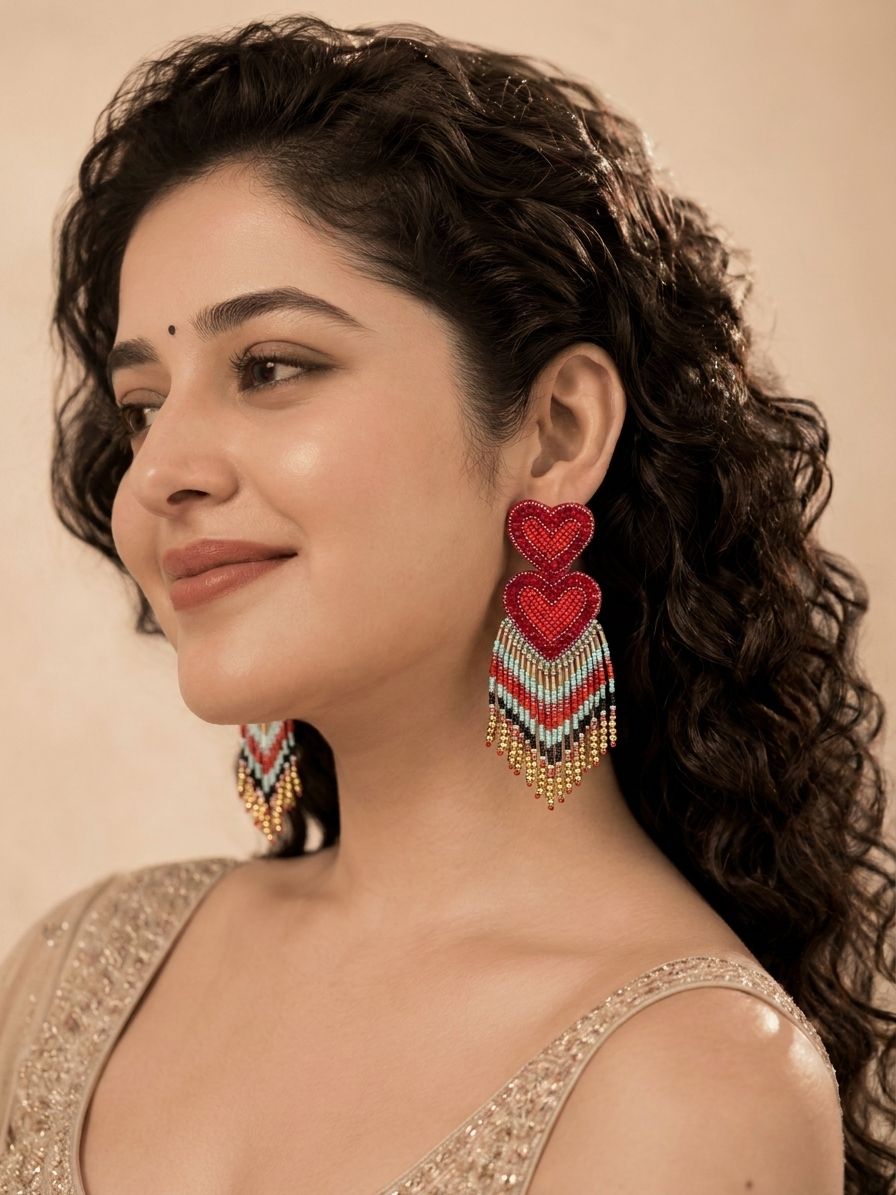 Handcrafted Multicolored Beaded Heart Earrings: Perfect Valentine's Day Gift for Fashionistas