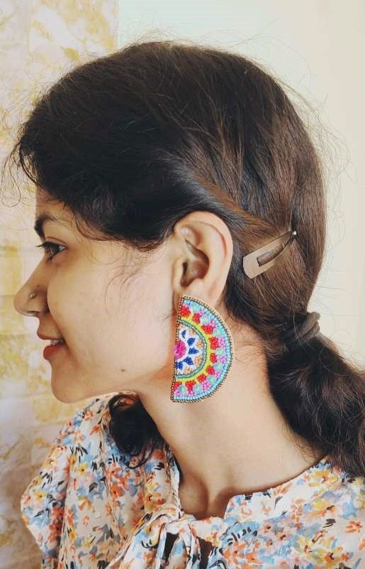 Hand-woven Multicolored Mandala Bead Earrings - A Chic Traditional Style Statement