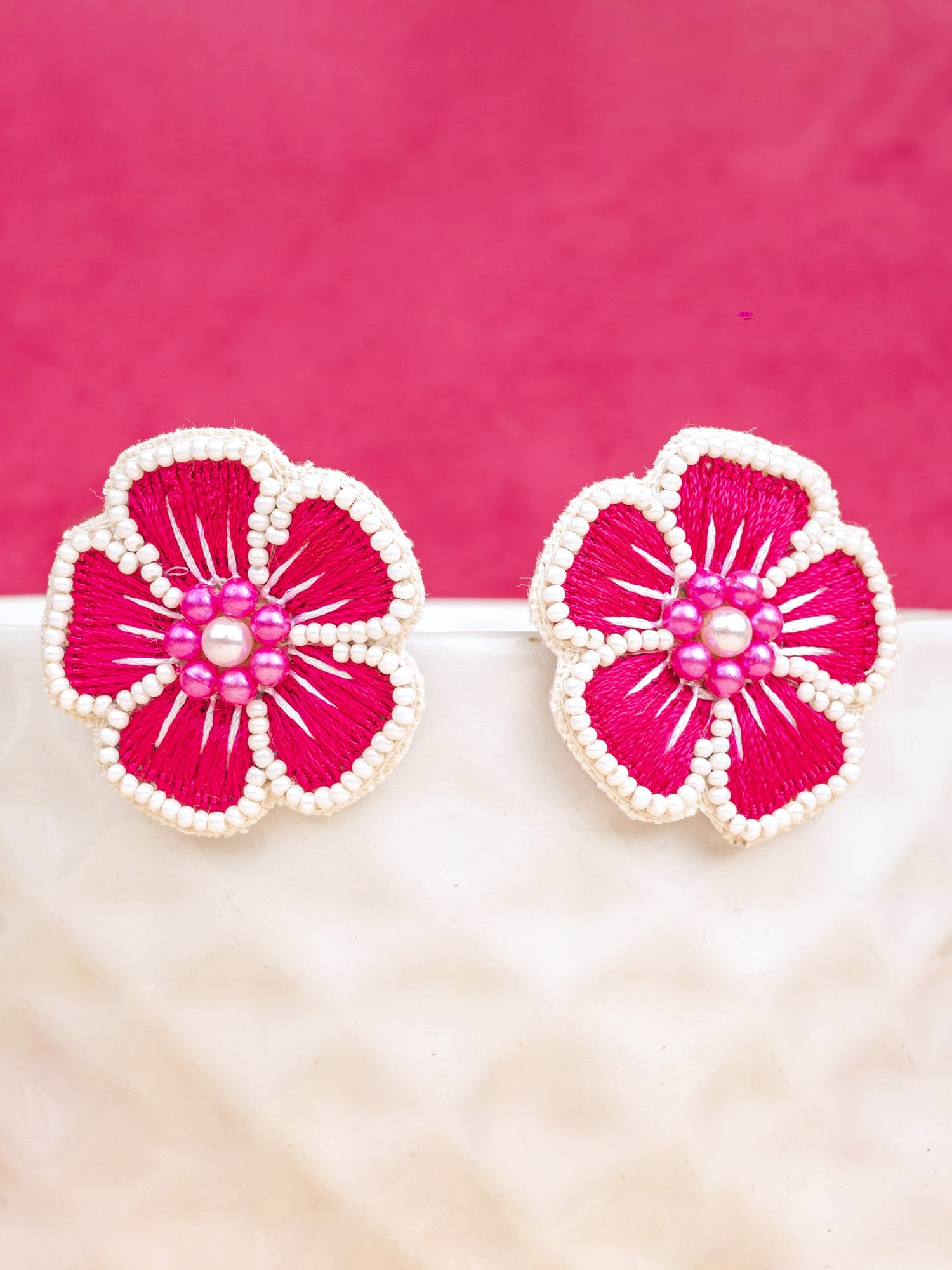 Blossom Radiance: Pink Beaded Floral Stud Earrings for Fashion-Forward Women