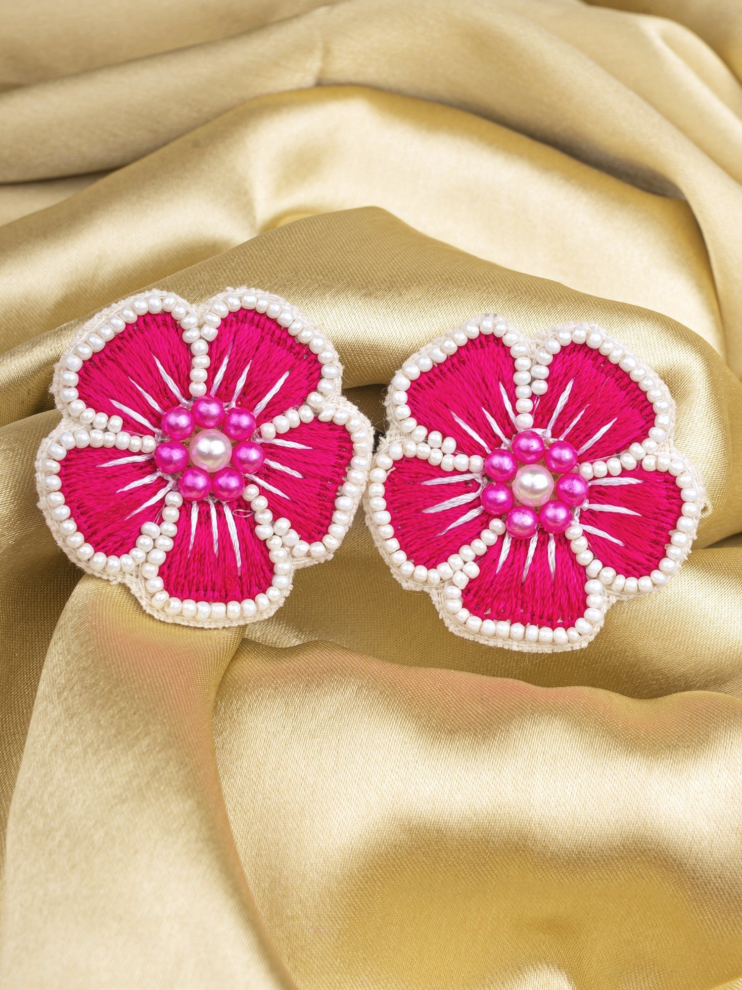 Blossom Radiance: Pink Beaded Floral Stud Earrings for Fashion-Forward Women