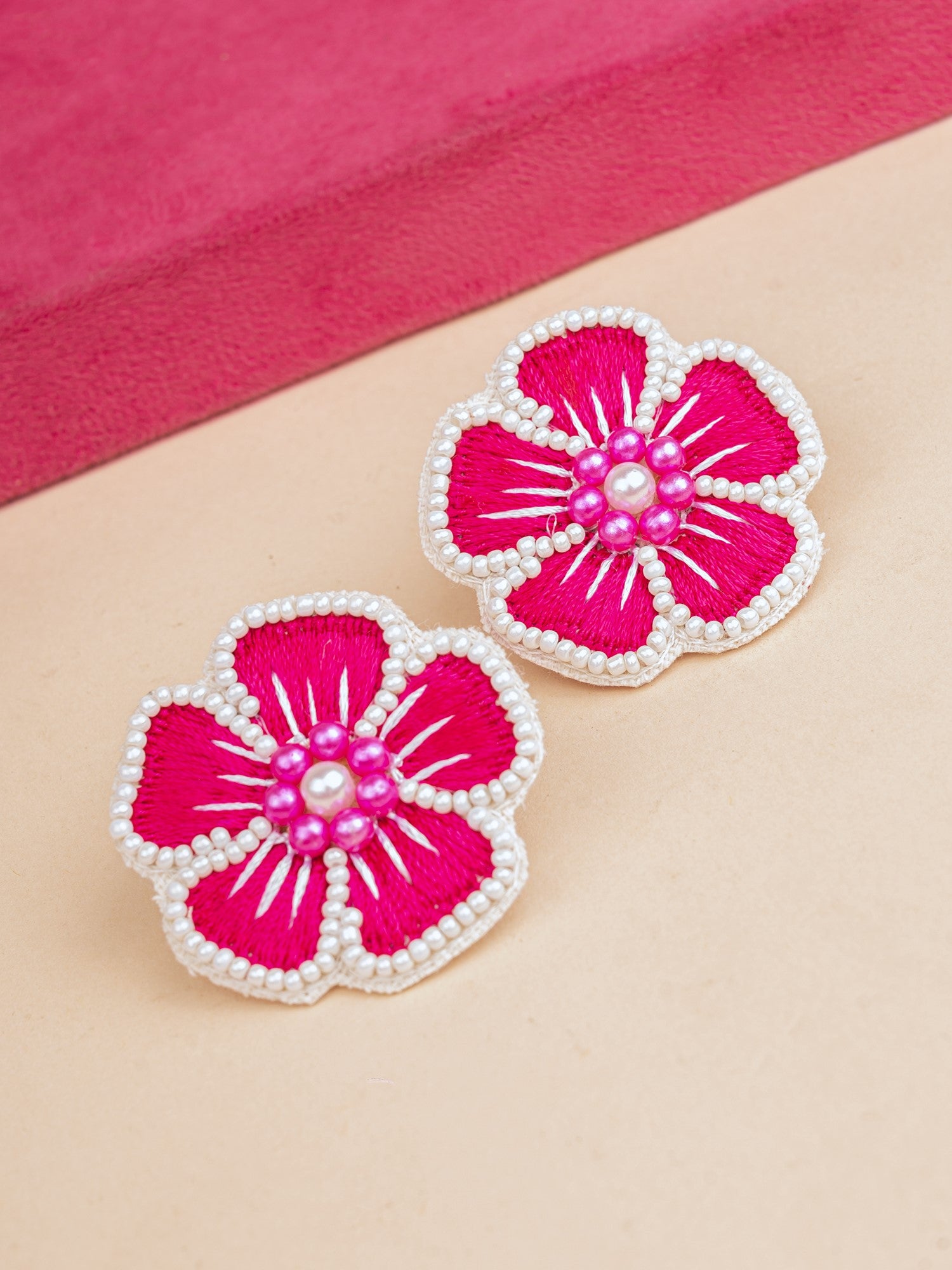 Blossom Radiance: Pink Beaded Floral Stud Earrings for Fashion-Forward Women
