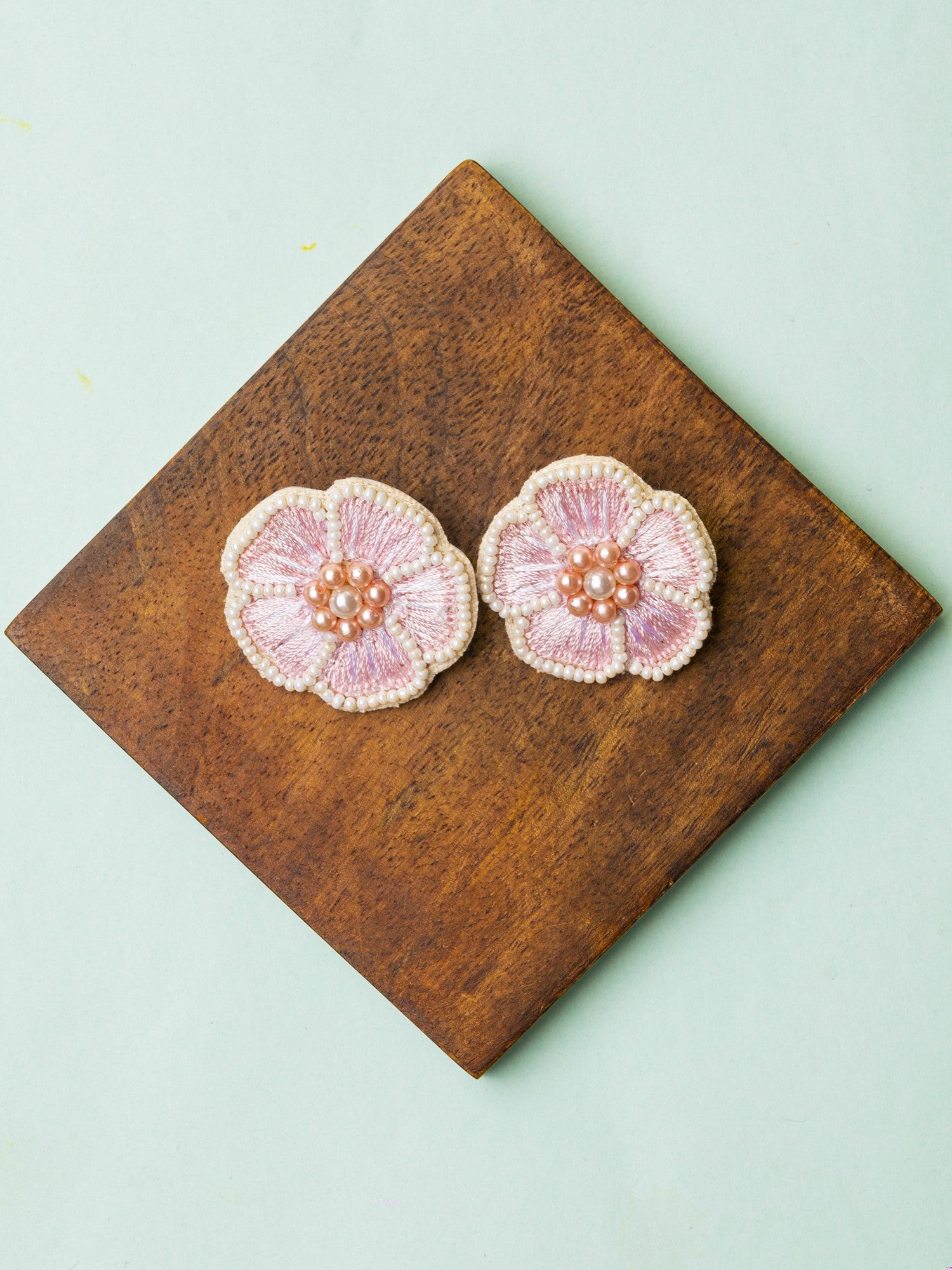 Handcrafted Pink Blossom Beaded Stud Earrings - Chic Accessory for Women & Girls