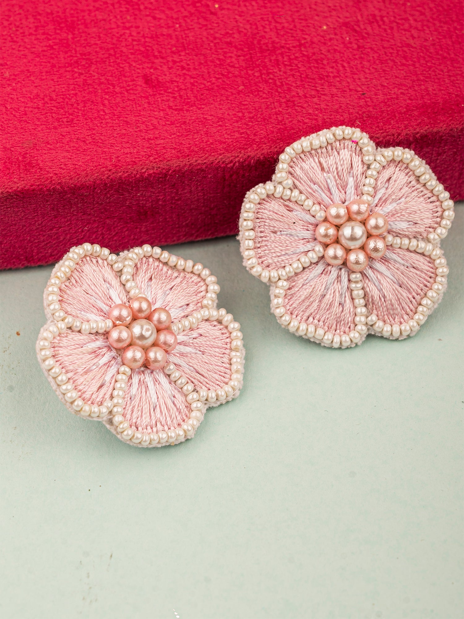 Handcrafted Pink Blossom Beaded Stud Earrings - Chic Accessory for Women & Girls