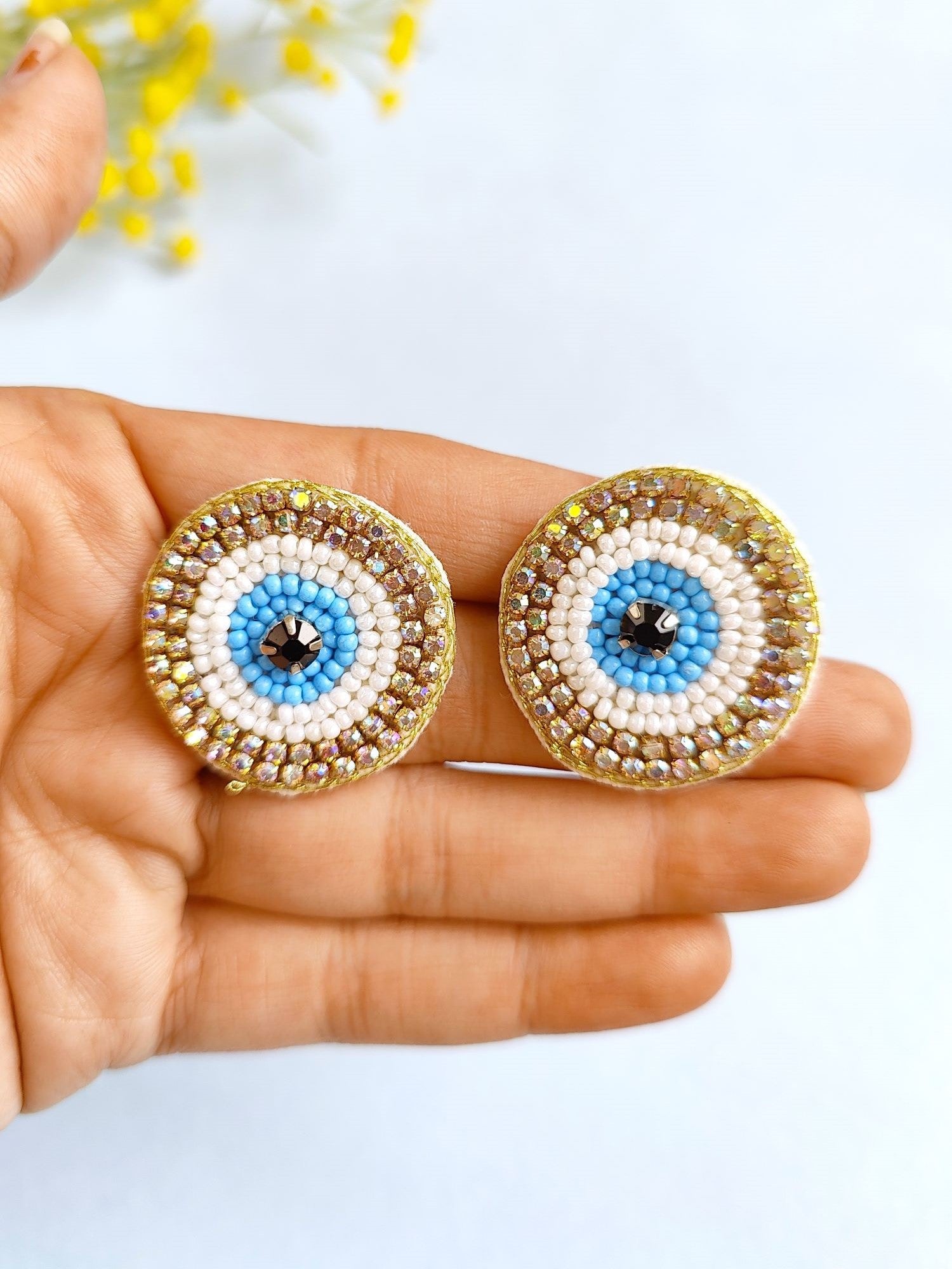 Handmade 'Evil Eye' Beaded Stud Earrings for Chic Summer Look