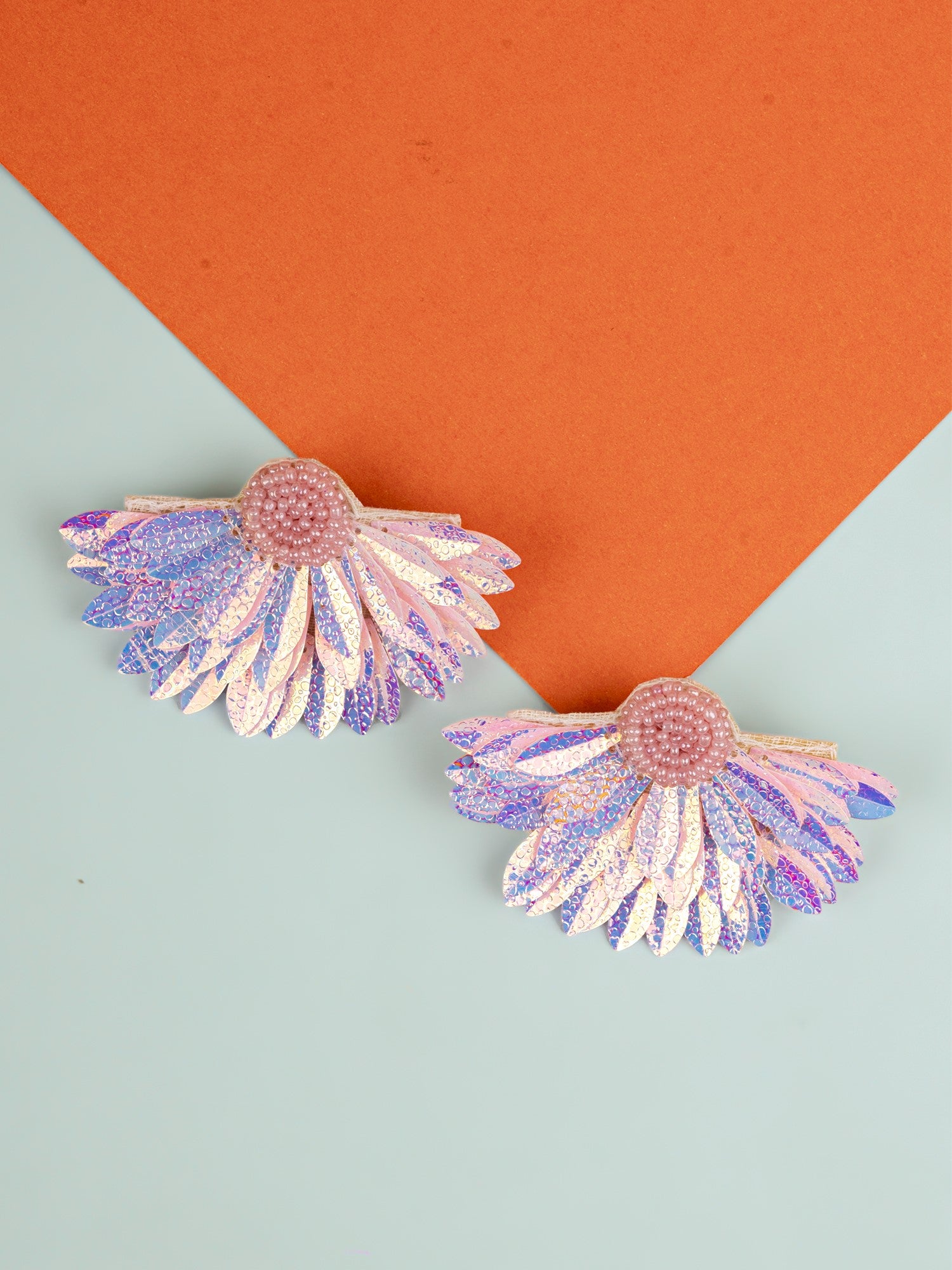 Handcrafted Sparkling Baby Pink Flower Beaded Studs for Trendy Women