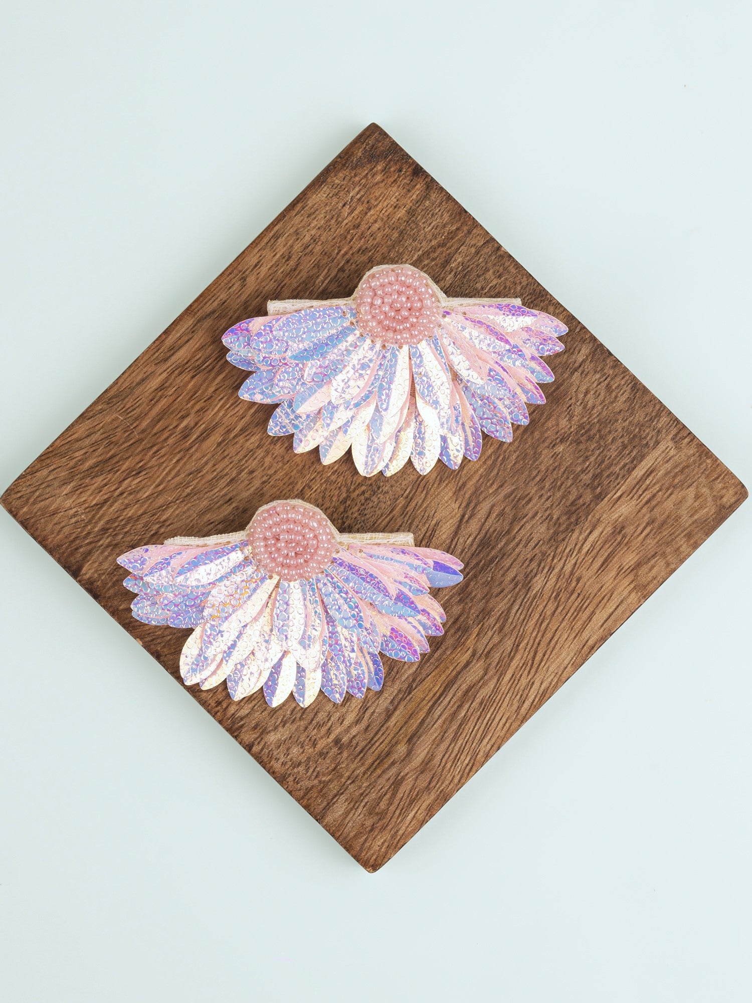 Handcrafted Sparkling Baby Pink Flower Beaded Studs for Trendy Women