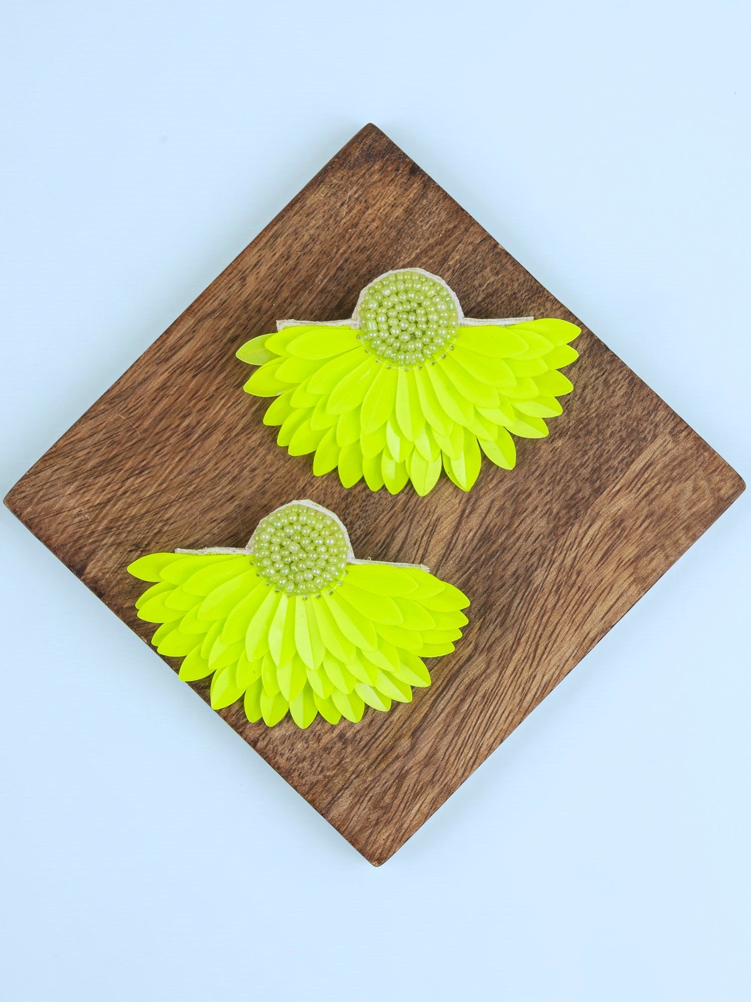 Neon Green Half Flower Sparking Beaded Stud Earrings