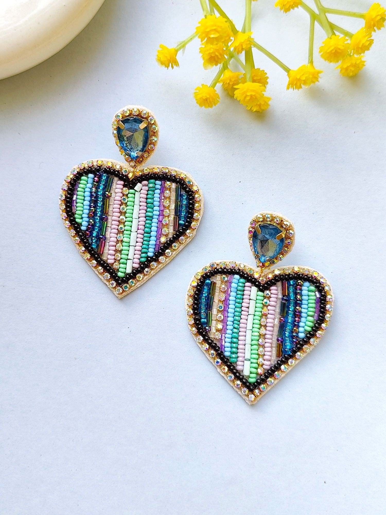 Vibrant Love Cascade: Handcrafted Multi-Color Beaded Heart Earrings for Women & Girls