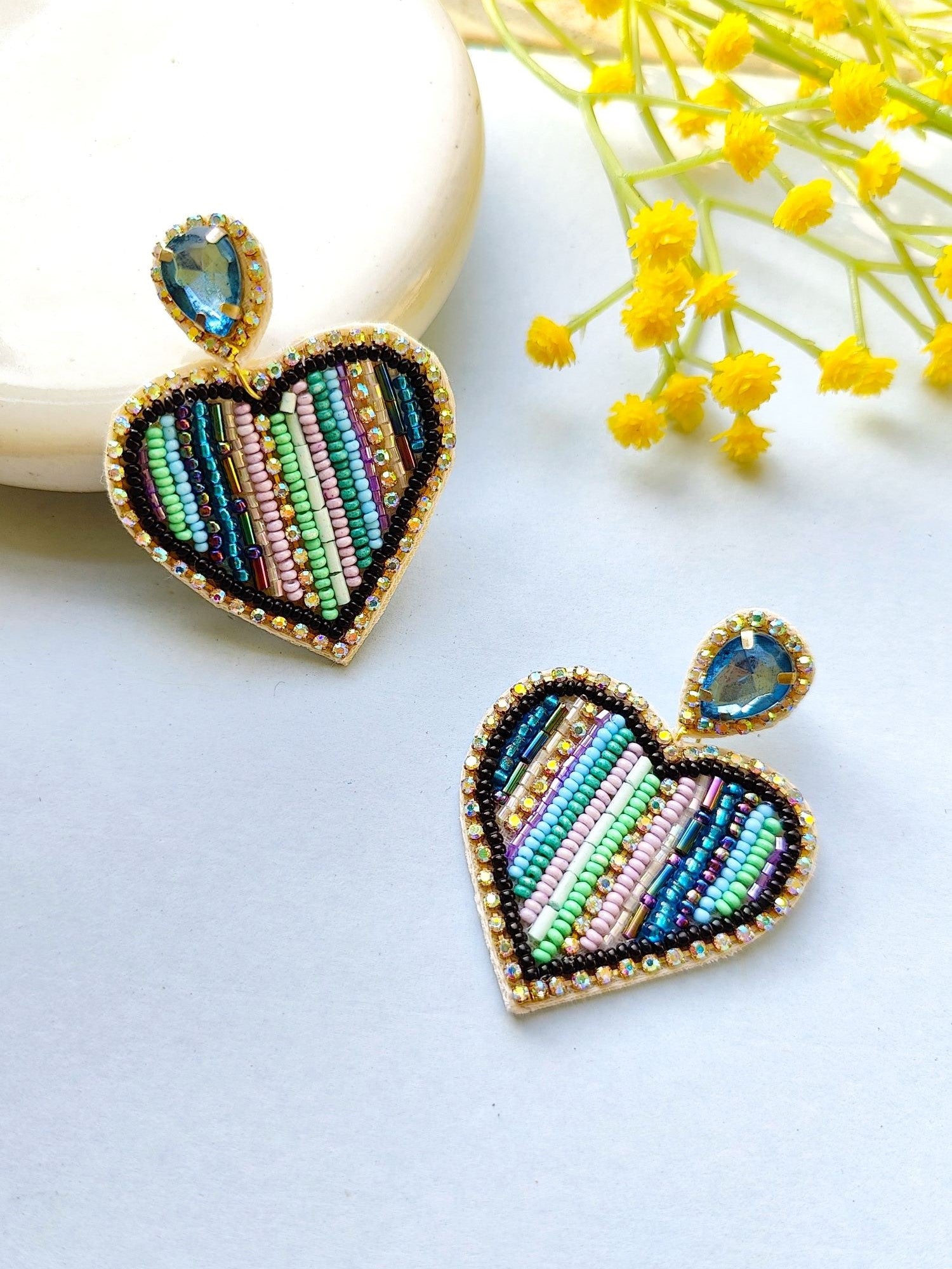 Festive Spirit: Delicate Handcrafted Heart-Shaped Beads Earrings