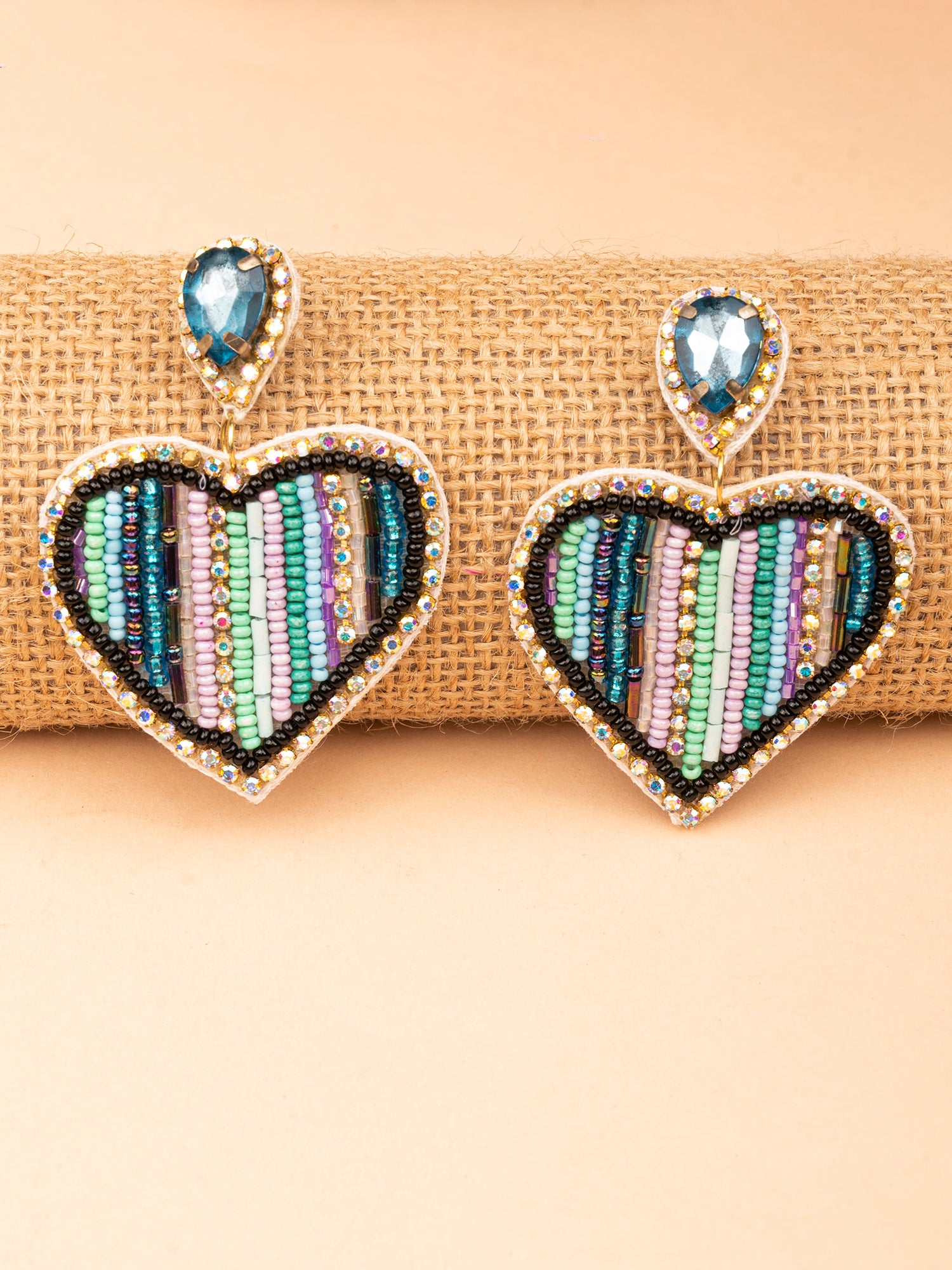 Vibrant Love Cascade: Handcrafted Multi-Color Beaded Heart Earrings for Women & Girls