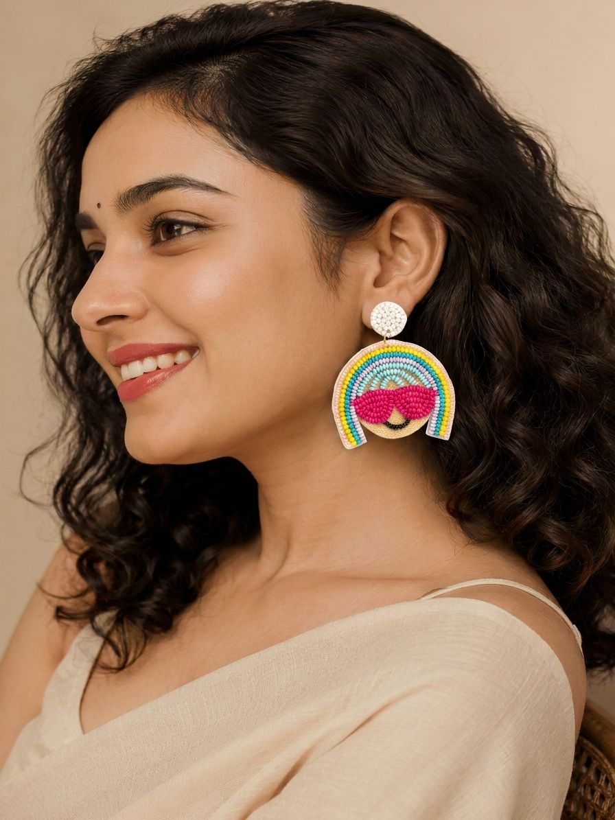 Funky Face Beaded Danglers: Handmade Multicolor Drop Earrings for Fashion Girls