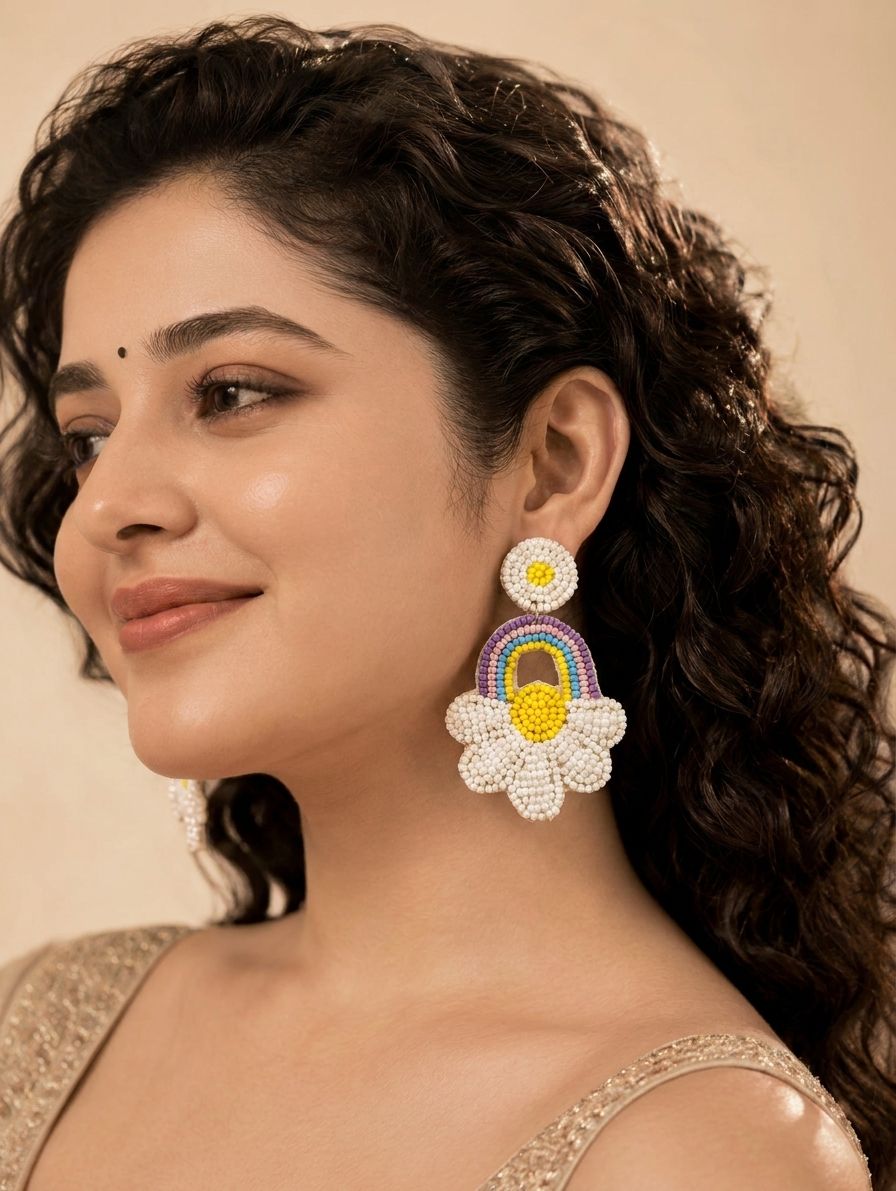 Floral Symphony Handcrafted Beaded Flower Earrings