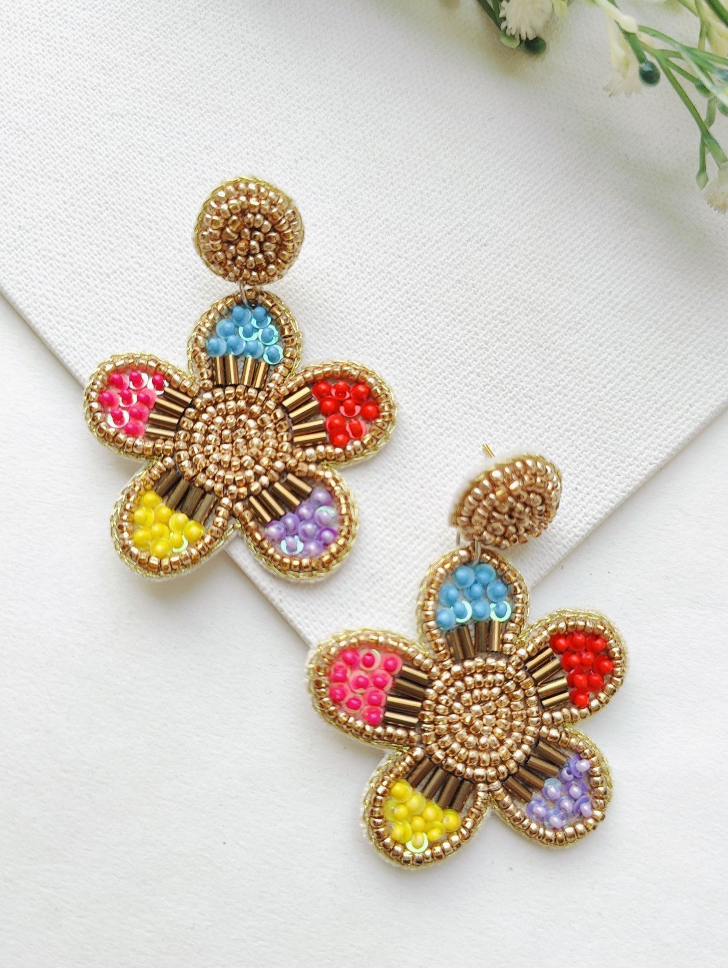Sunshine Aura Multicolor Handmade Beaded Flower Earrings