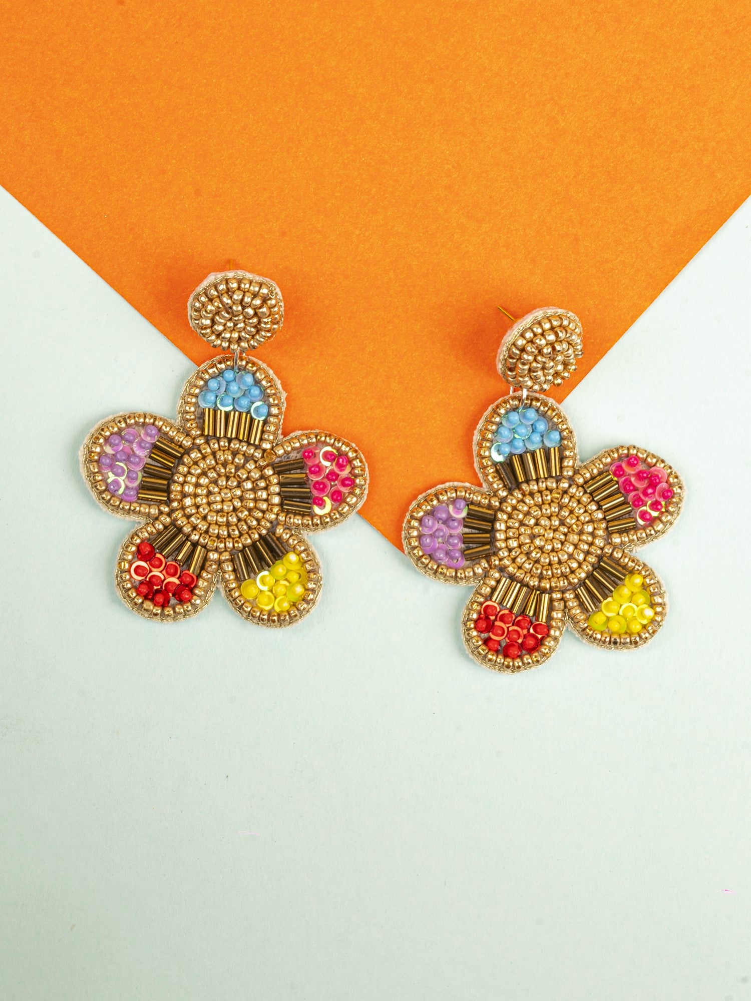 Sunshine Aura Multicolor Handmade Beaded Flower Earrings