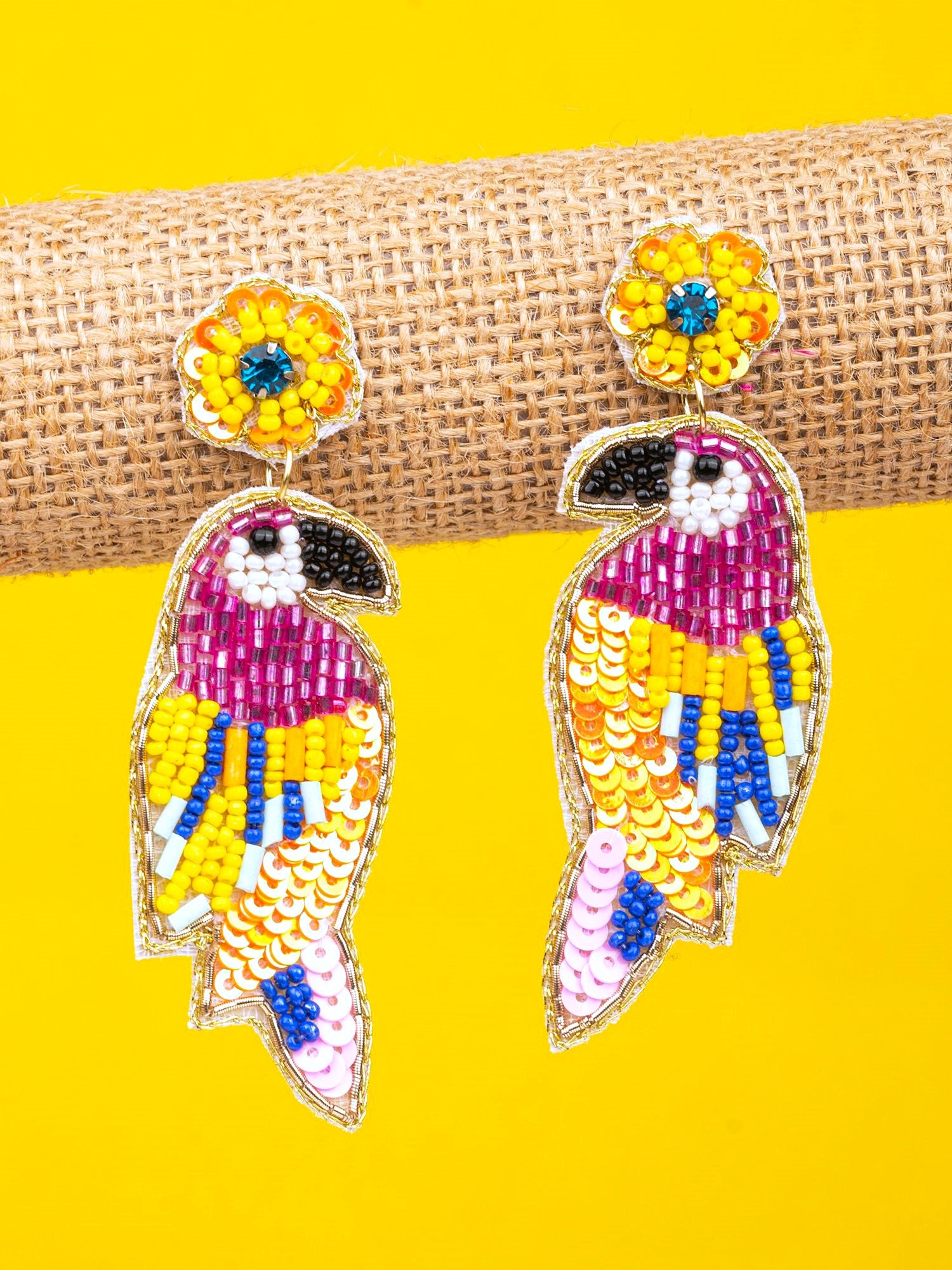 Handcrafted Vibrant Beaded Parrot Drop Earrings for Fashion-Savvy Women and Girls