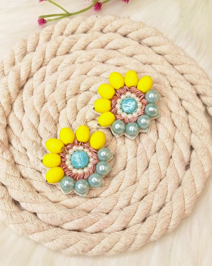 Blossoming Yellow Bloom: Handcrafted Beaded Stud Earrings