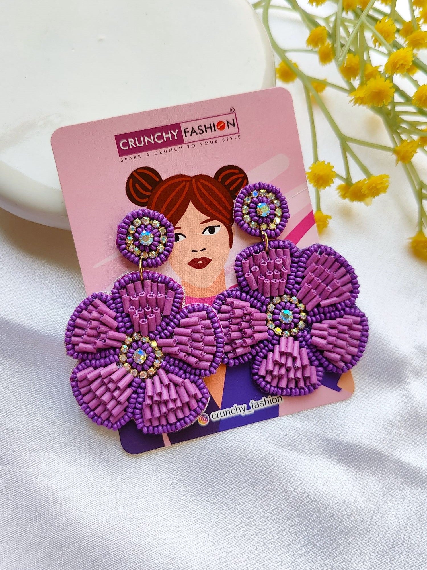 Purple Bloom Handcrafted Beaded Flower Earrings for Fashionable Women Girls