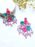Pink-Skyblue Handmade Beaded Party Wear Floral Chaandbali Earrings