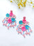 Pink-Skyblue Handmade Beaded Party Wear Floral Chaandbali Earrings