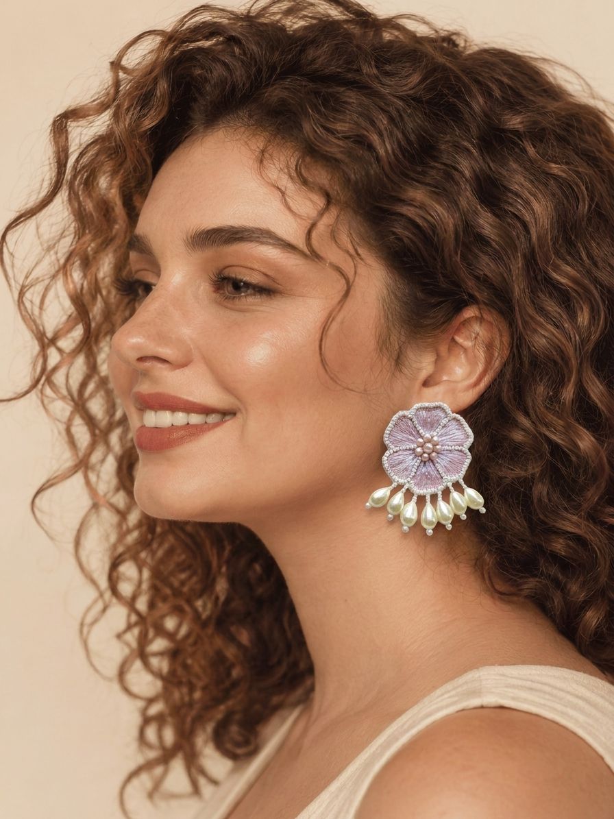 Sky Blue Floral Handcrafted Beaded Studs for Fashion-Forward Women