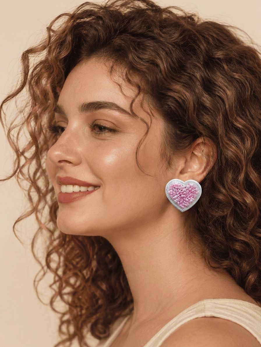 Pink Blushing Heart Handmade Earrings – Unique Studs for Women & Girls