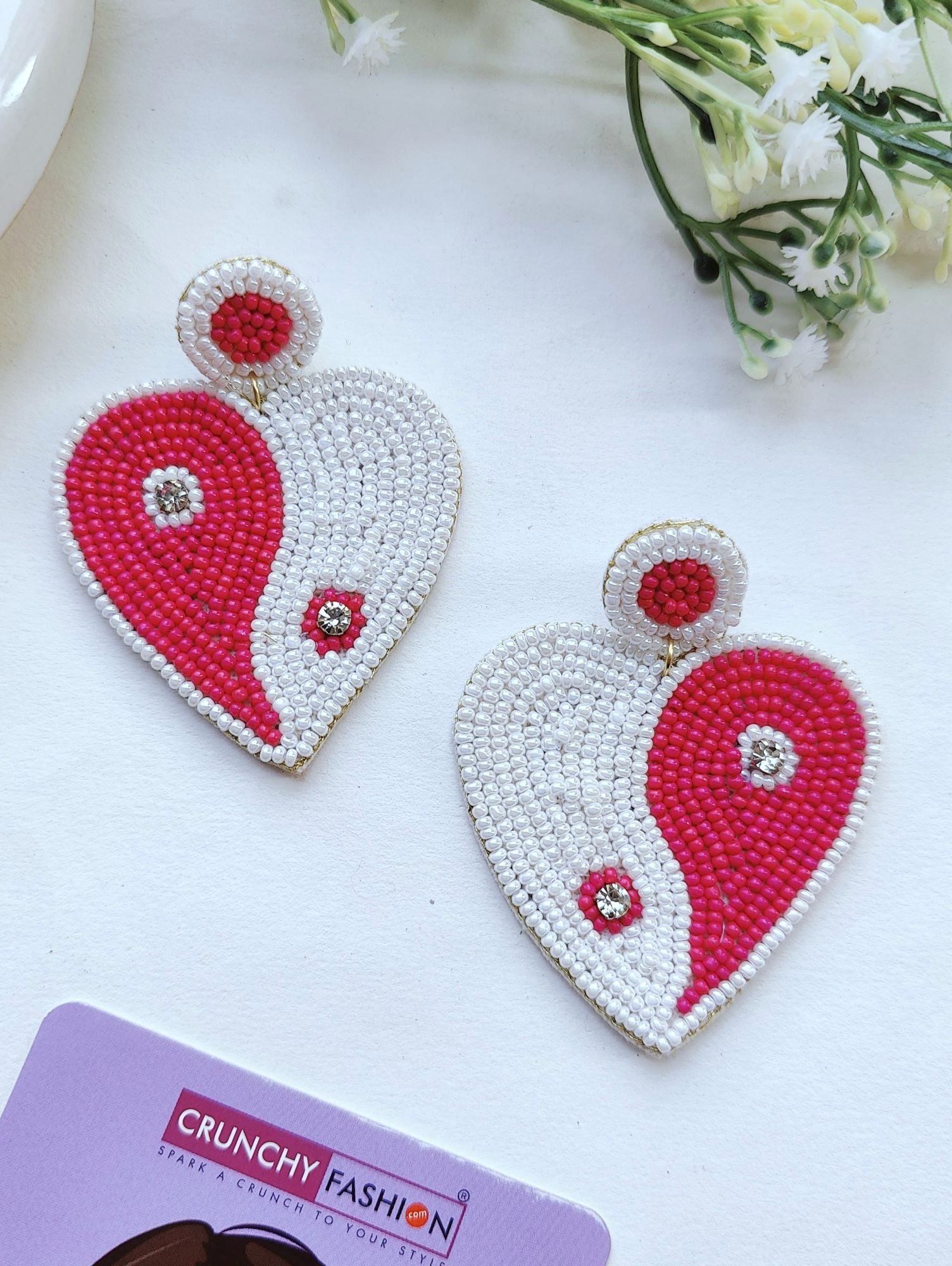 Charming Fusion of Red-Pink Heart & Boho Beads Earrings - A Perfect Valentine's Day Gift
