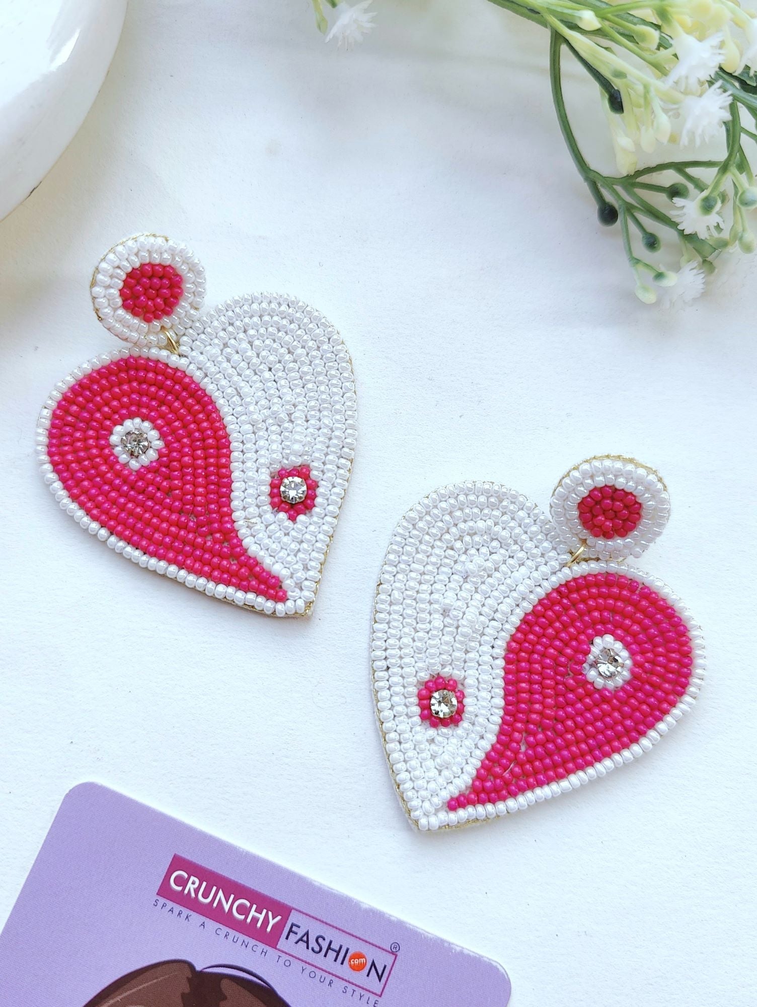 Charming Fusion of Red-Pink Heart & Boho Beads Earrings - A Perfect Valentine's Day Gift