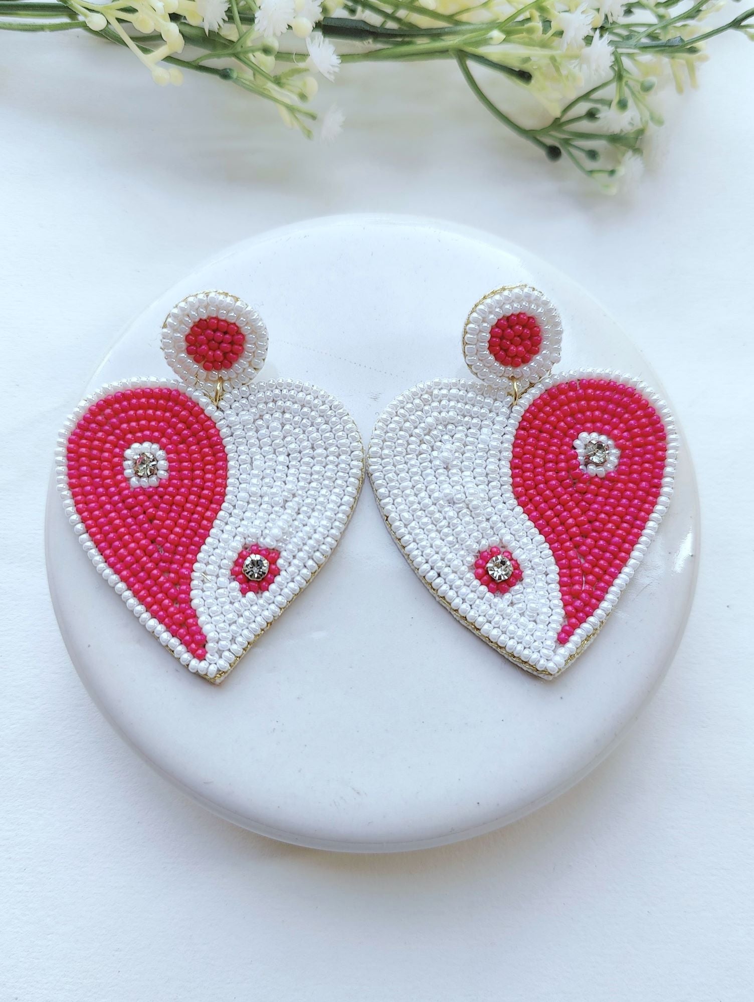 Charming Fusion of Red-Pink Heart & Boho Beads Earrings - A Perfect Valentine's Day Gift