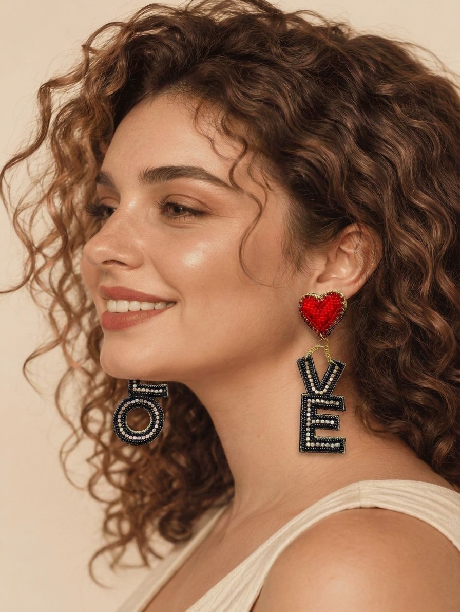 Handmade Love Danglers: Half-Moon Beaded Earrings for Chic Fashionistas