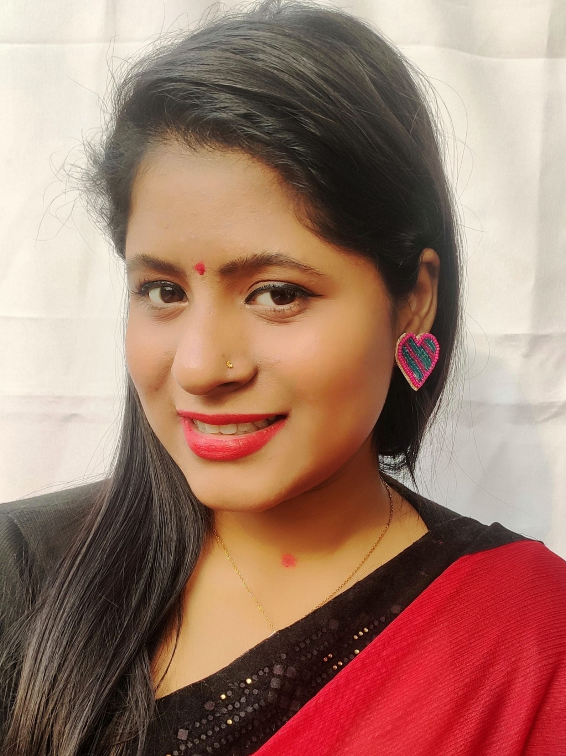 Boho-Chic Heart Stud Beaded Earrings: Handmade Valentine's Day Gift for Women and Girls