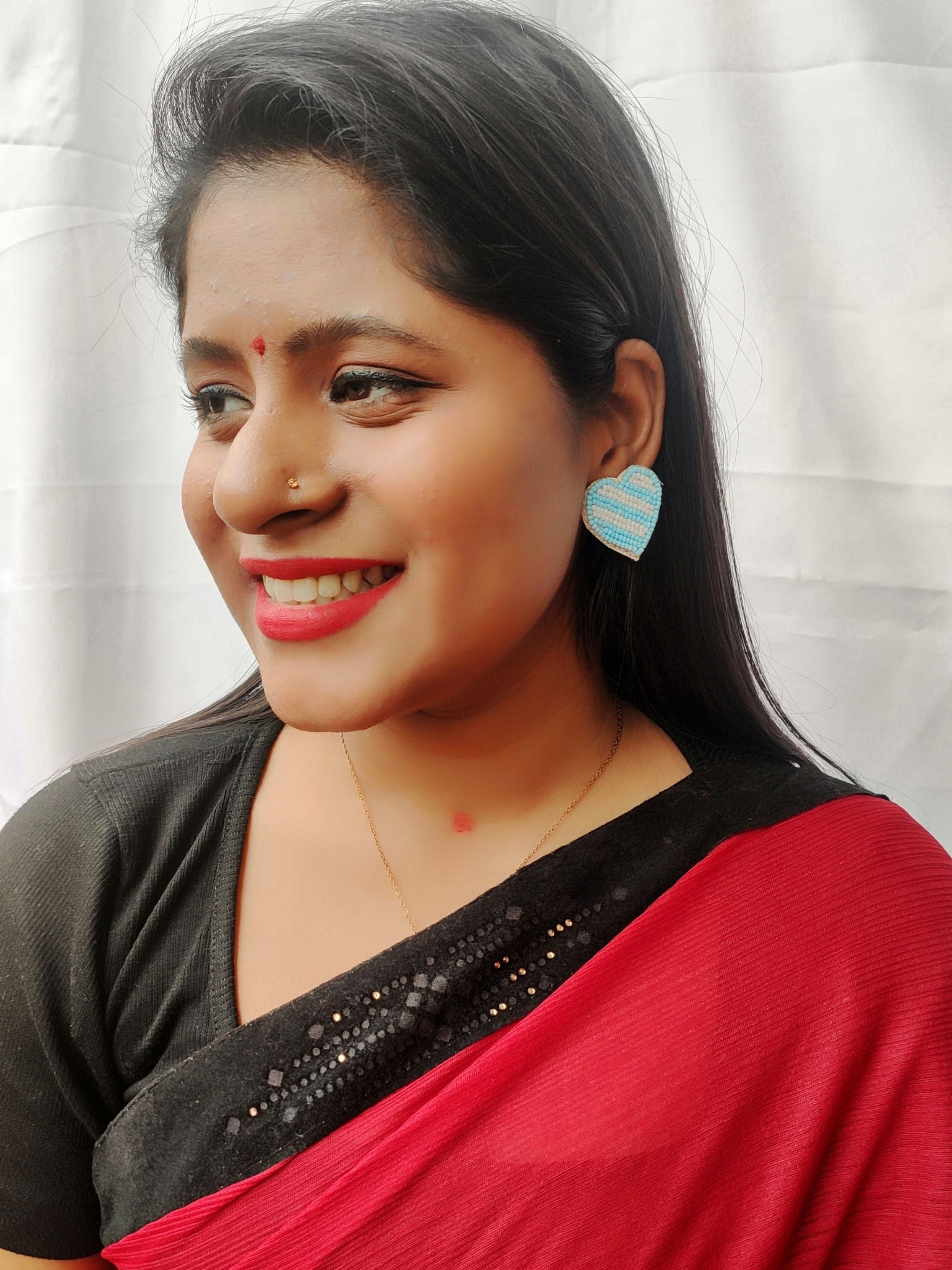 Boho-Chic Heart Stud Beaded Earrings: Handmade Valentine's Day Gift for Women and Girls