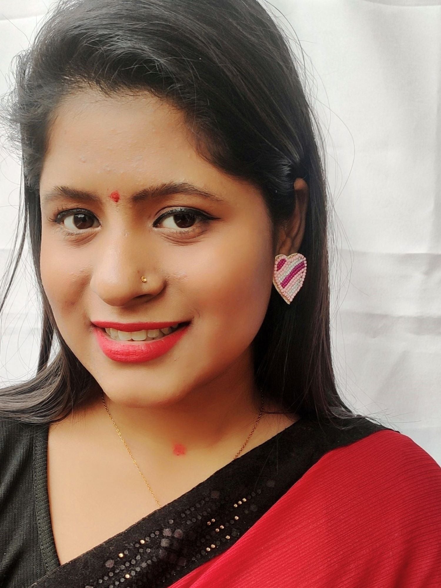 Boho-Chic Heart Stud Beaded Earrings: Handmade Valentine's Day Gift for Women and Girls