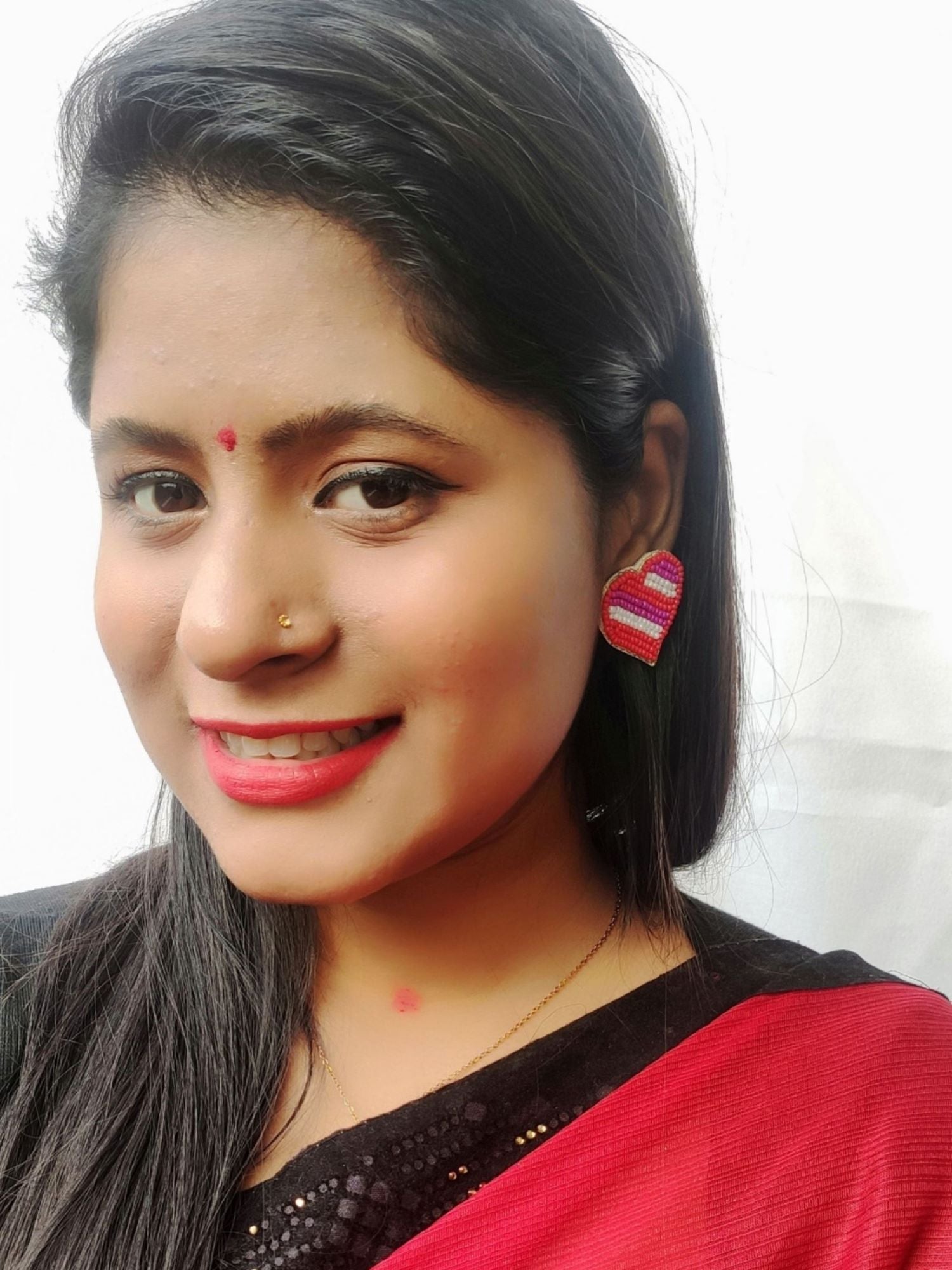 Boho-Chic Heart Stud Beaded Earrings: Handmade Valentine's Day Gift for Women and Girls